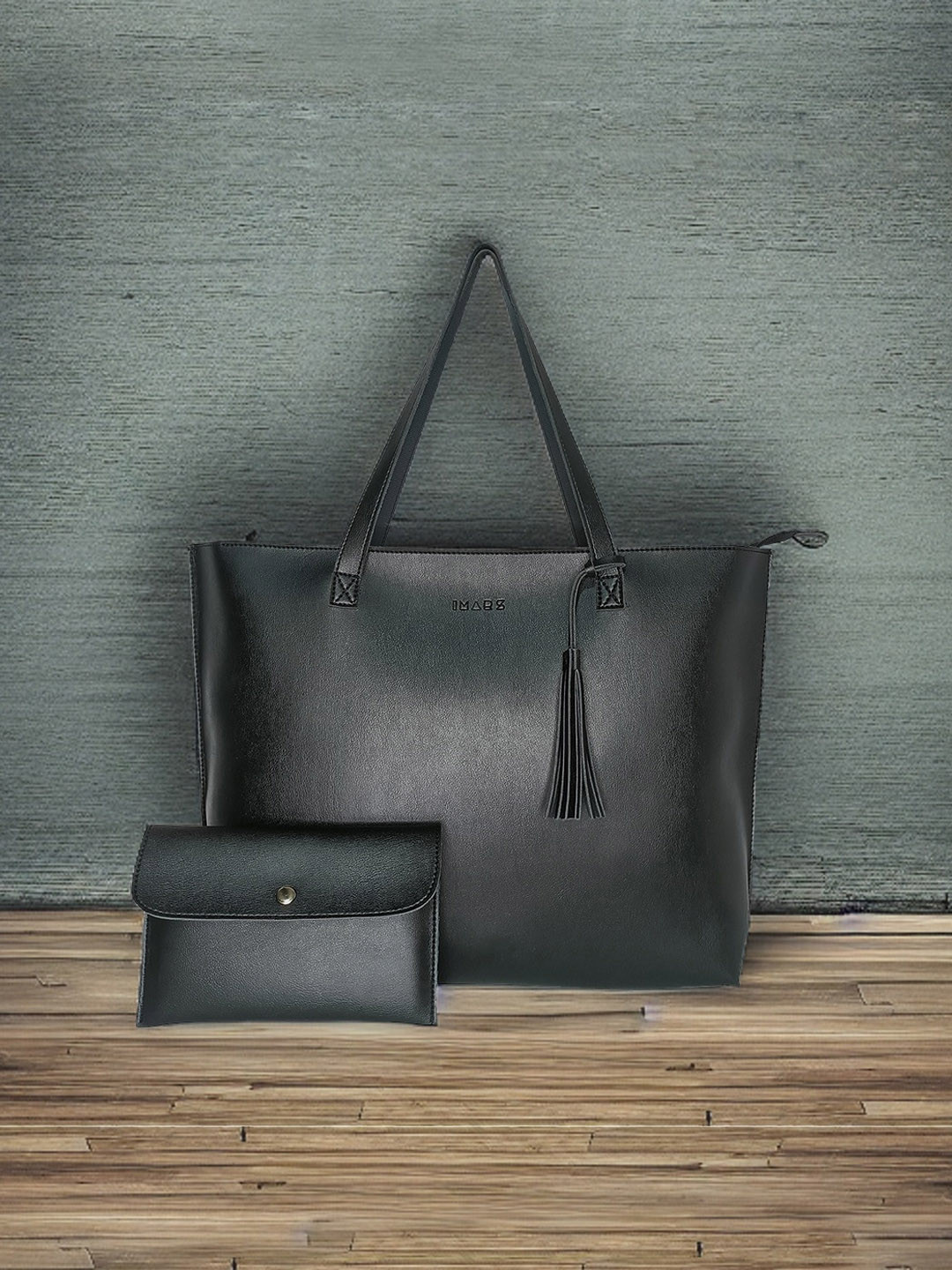 

IMARS Oversized Shopper Tote Bag With Pouch, Black