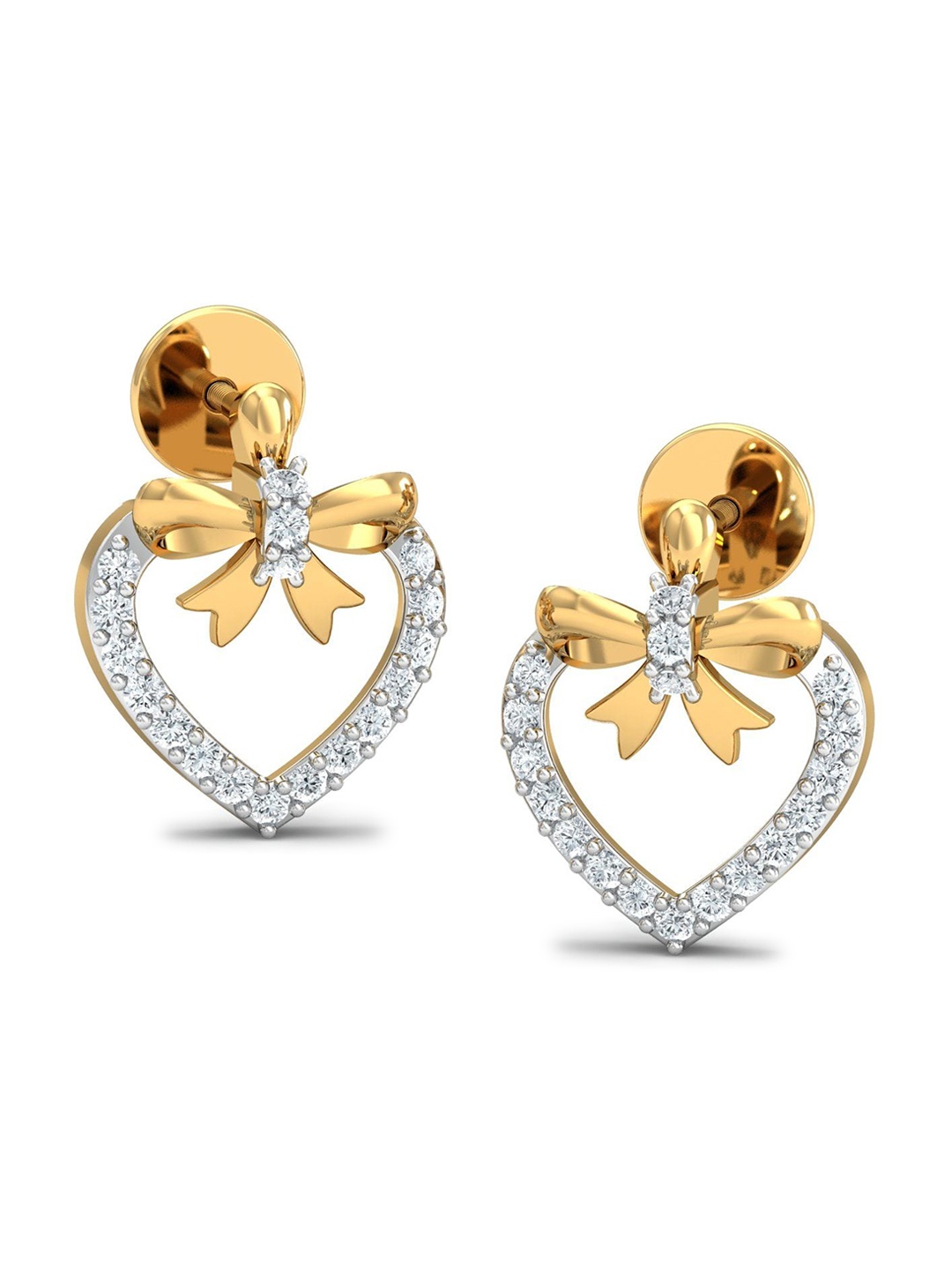 

KUBERBOX 18KT Ribheart Diamond Studded Stud Earring-2.45gm, Gold