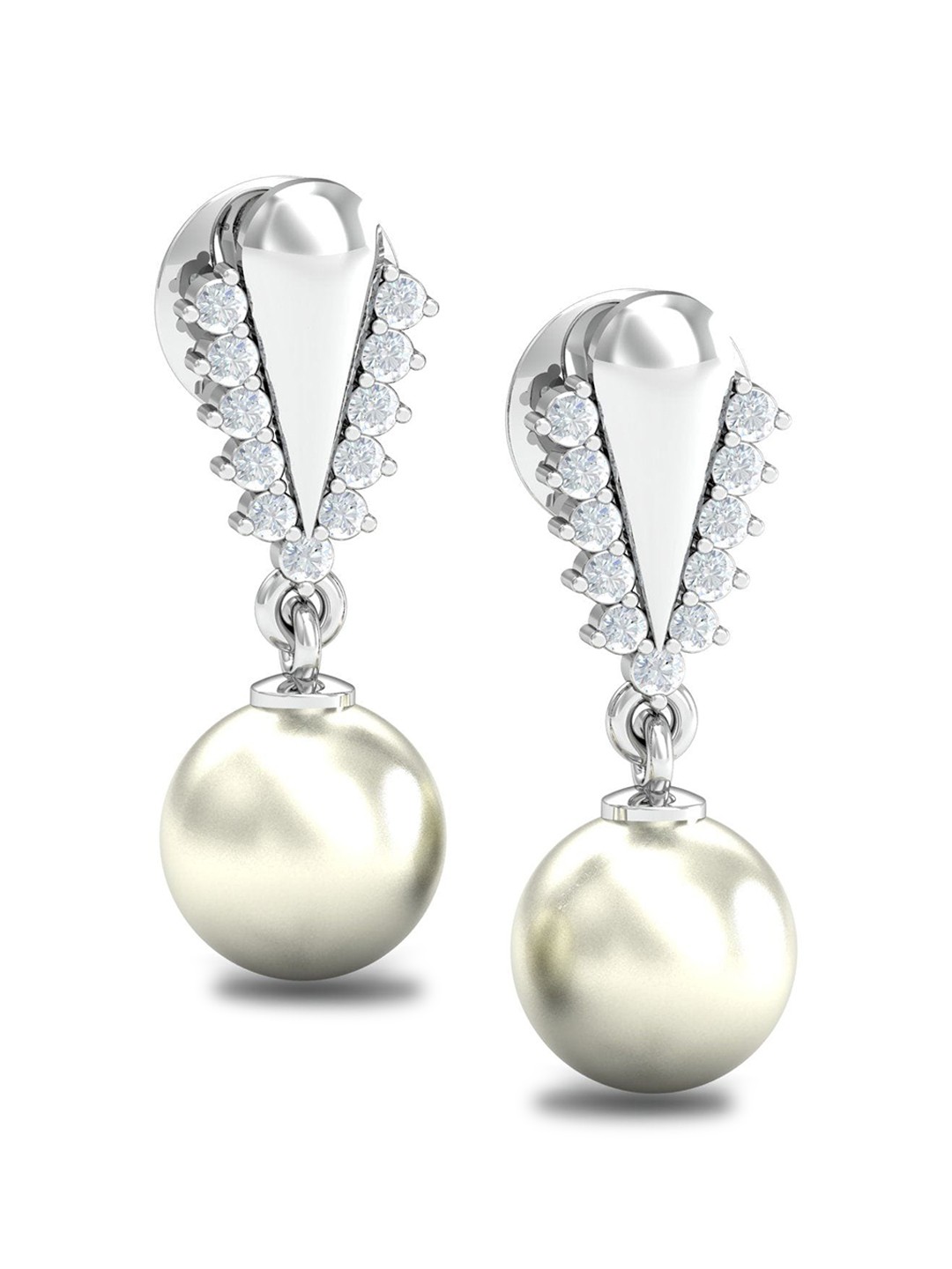 

KUBERBOX Women18KT White Gold Diamond Studded Drop Earrings-3.08gm, Silver