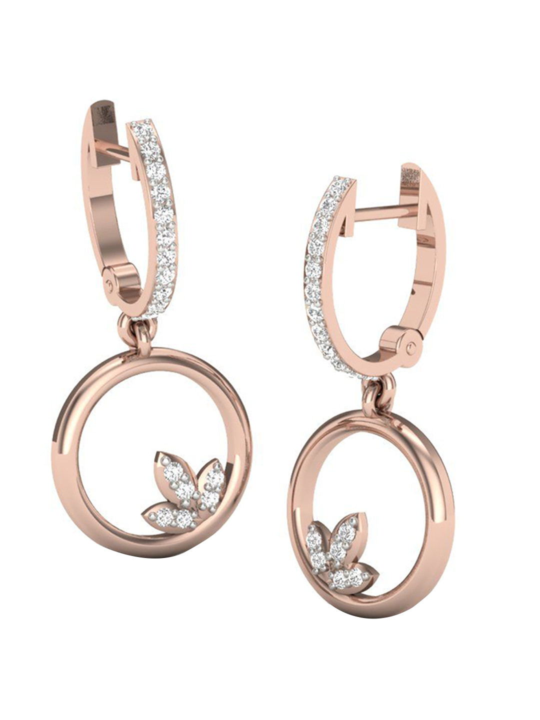 

KUBERBOX 18KT Rose Gold Diamond-Studded Linked Loops Hoop Earrings-3.32 gm