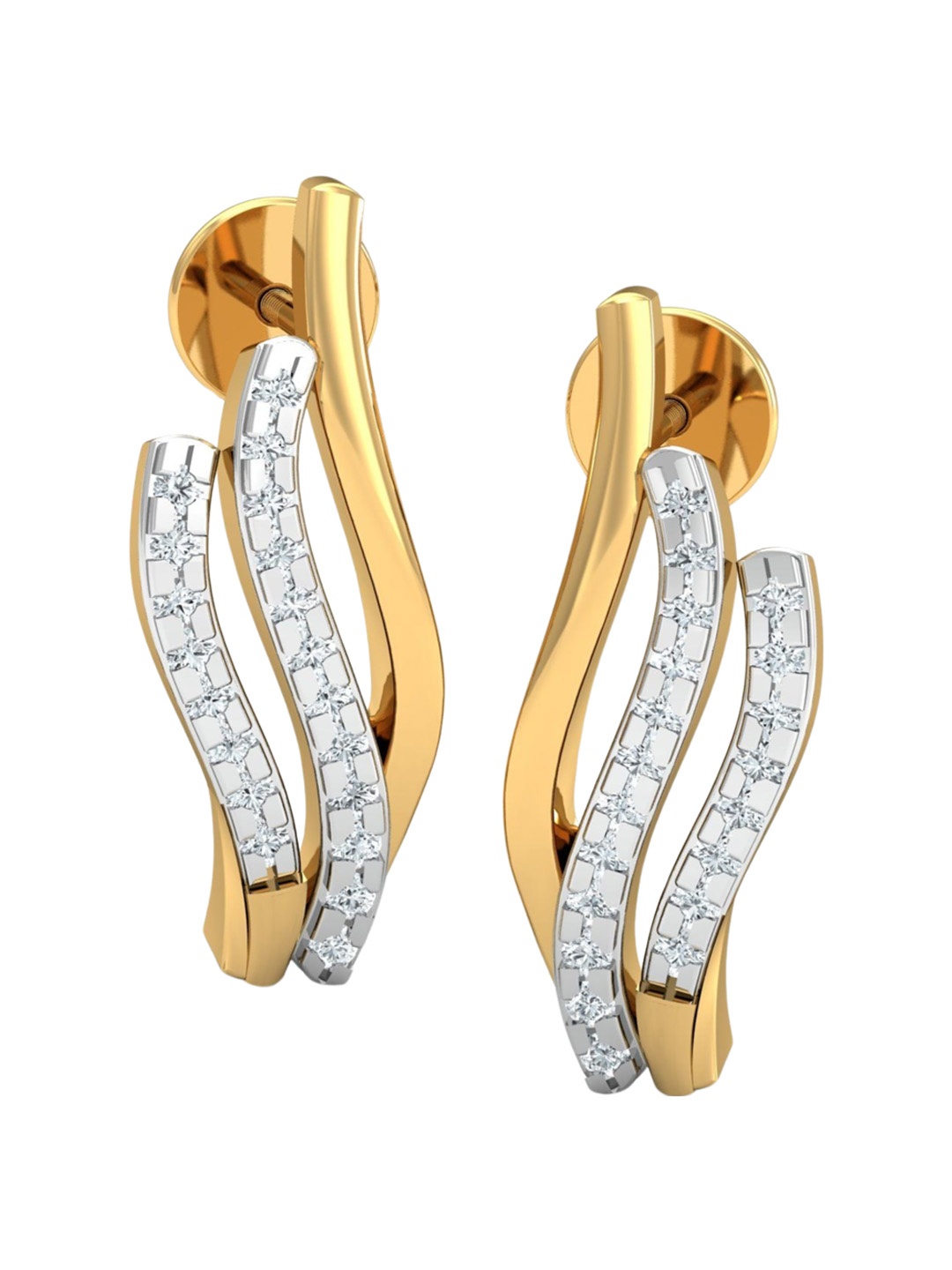

KUBERBOX 18KT Prairie Diamond Studded Stud Earrings-3.83gm, Gold