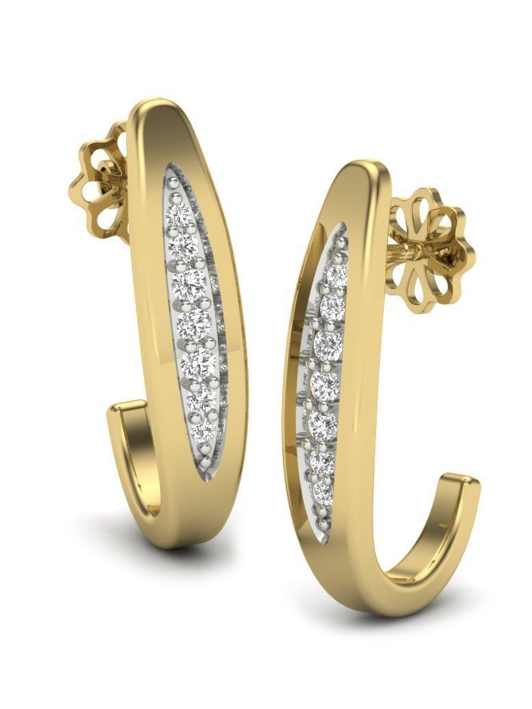 

KUBERBOX 18KT Serene Diamond Studded Half Hoop Earrings-2.68gm, Gold