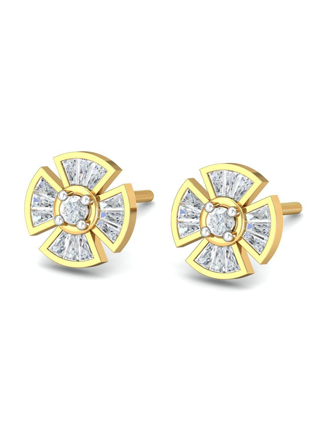 

KUBERBOX 18KT Gold Diamond Studded Safia Stud Earrings-1.8 gm