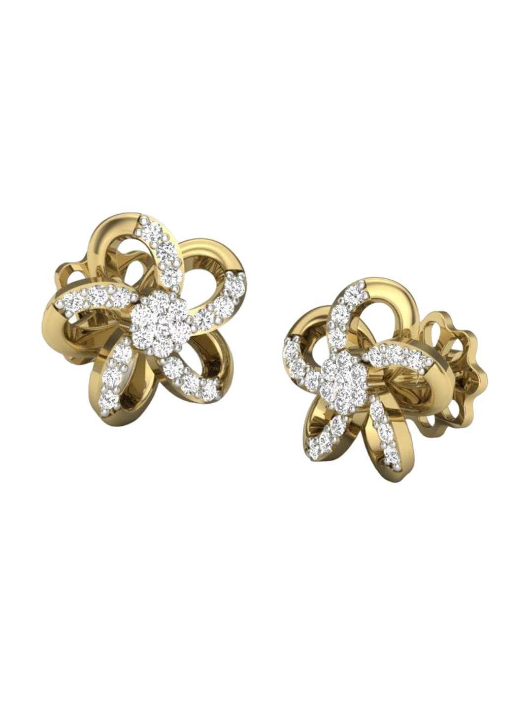 

KUBERBOX Tipsy Flower 18KT Gold Diamond Stud Earrings-2.07gm