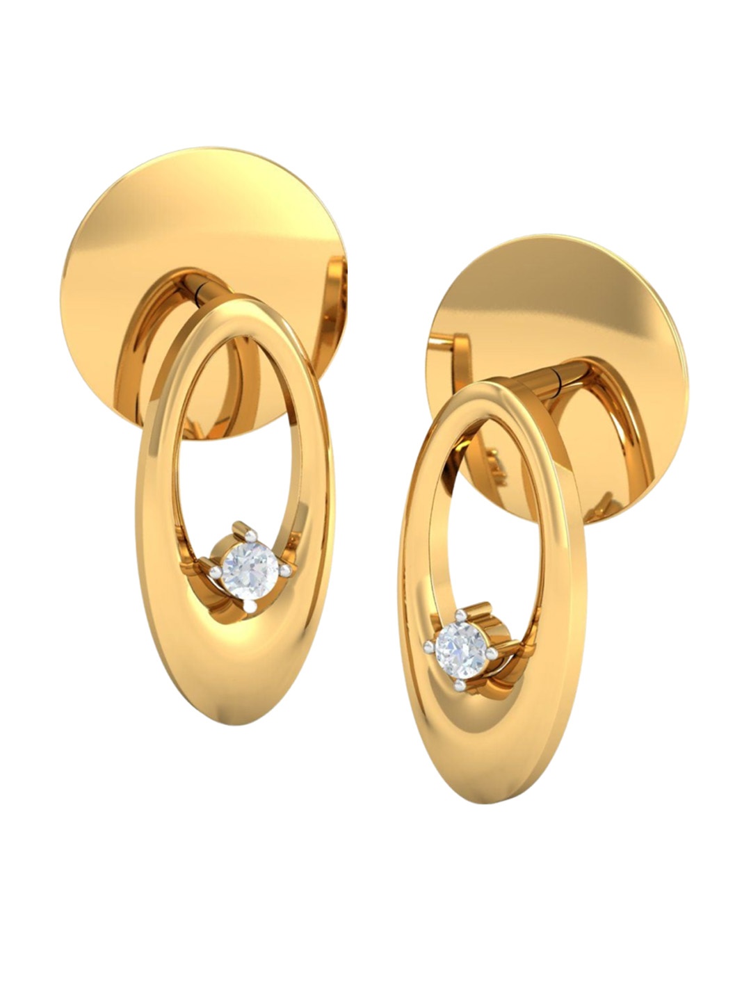 

KUBERBOX 18KT Dazzle Oval Diamond Studded Stud Earring-1.5 gm, Gold