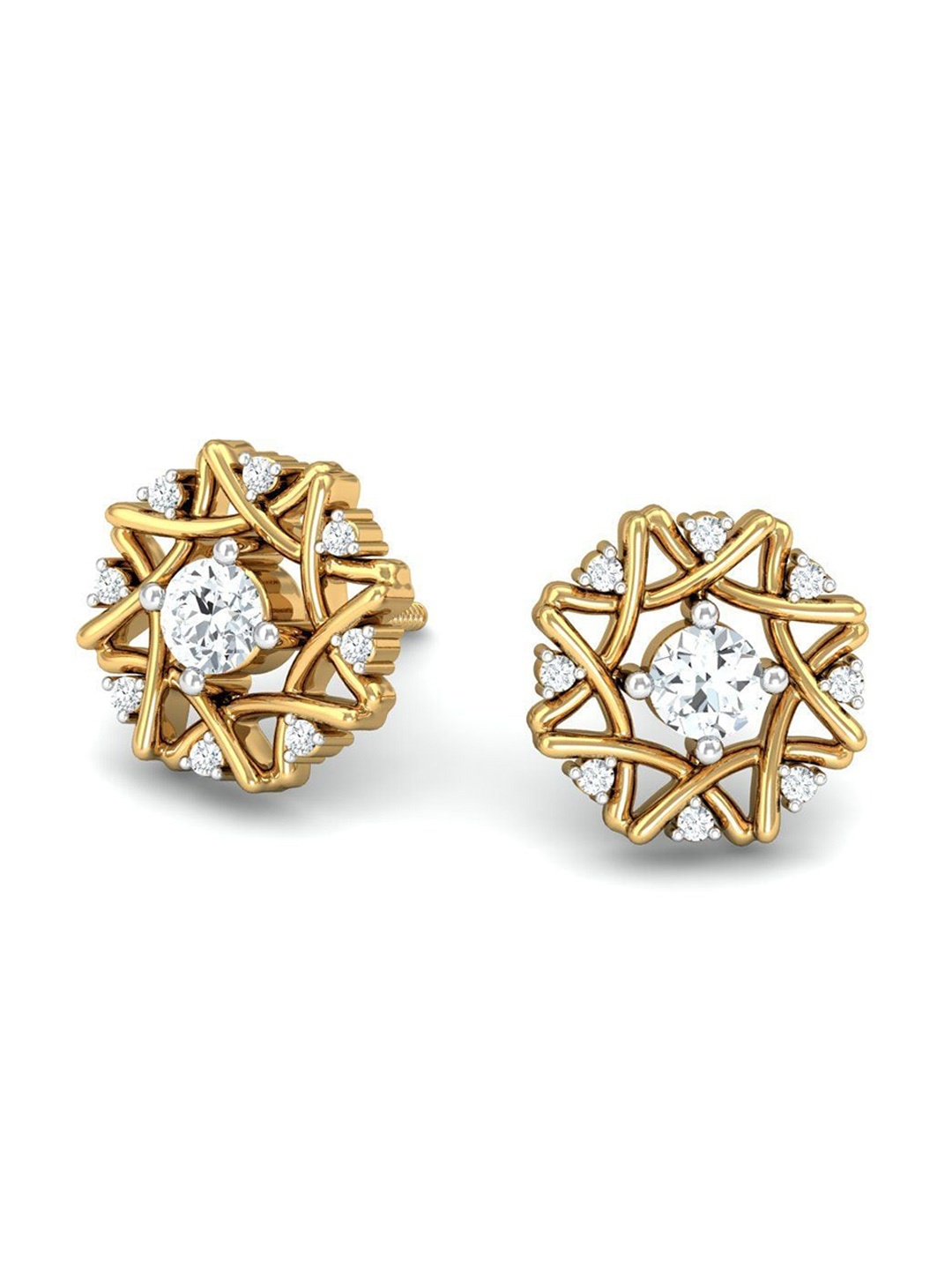 

KUBERBOX 18KT Gold Diamond Studded Veronica Stud Earrings-3.27 gm