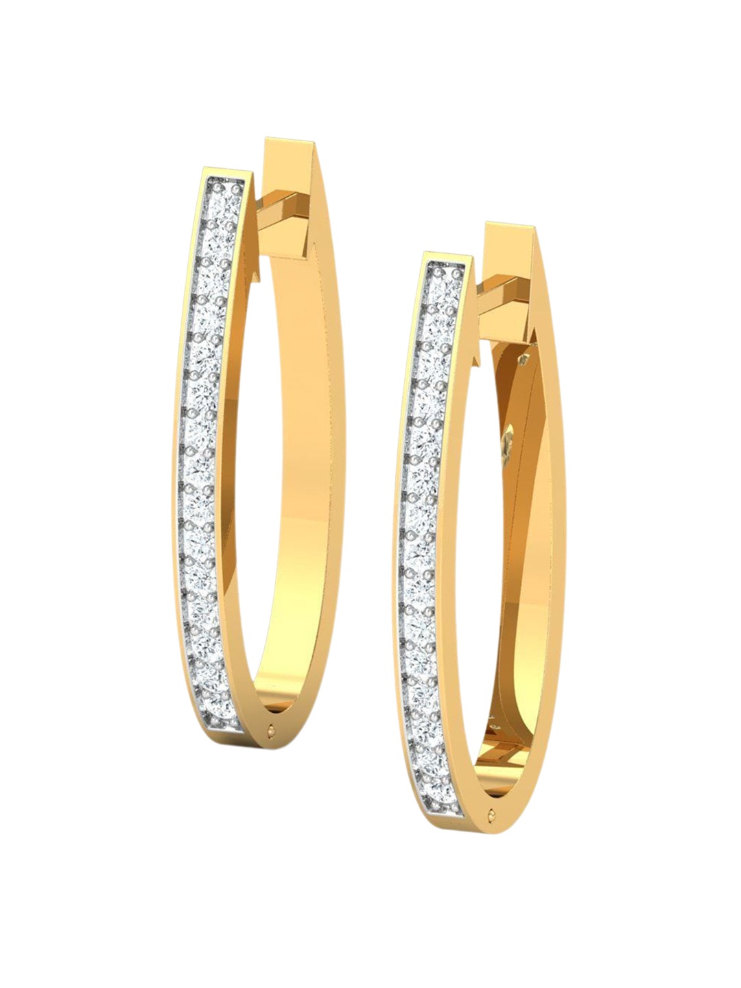 

KUBERBOX Genesis 18KT Gold Diamond Studded Hoop Earrings-3.23gm