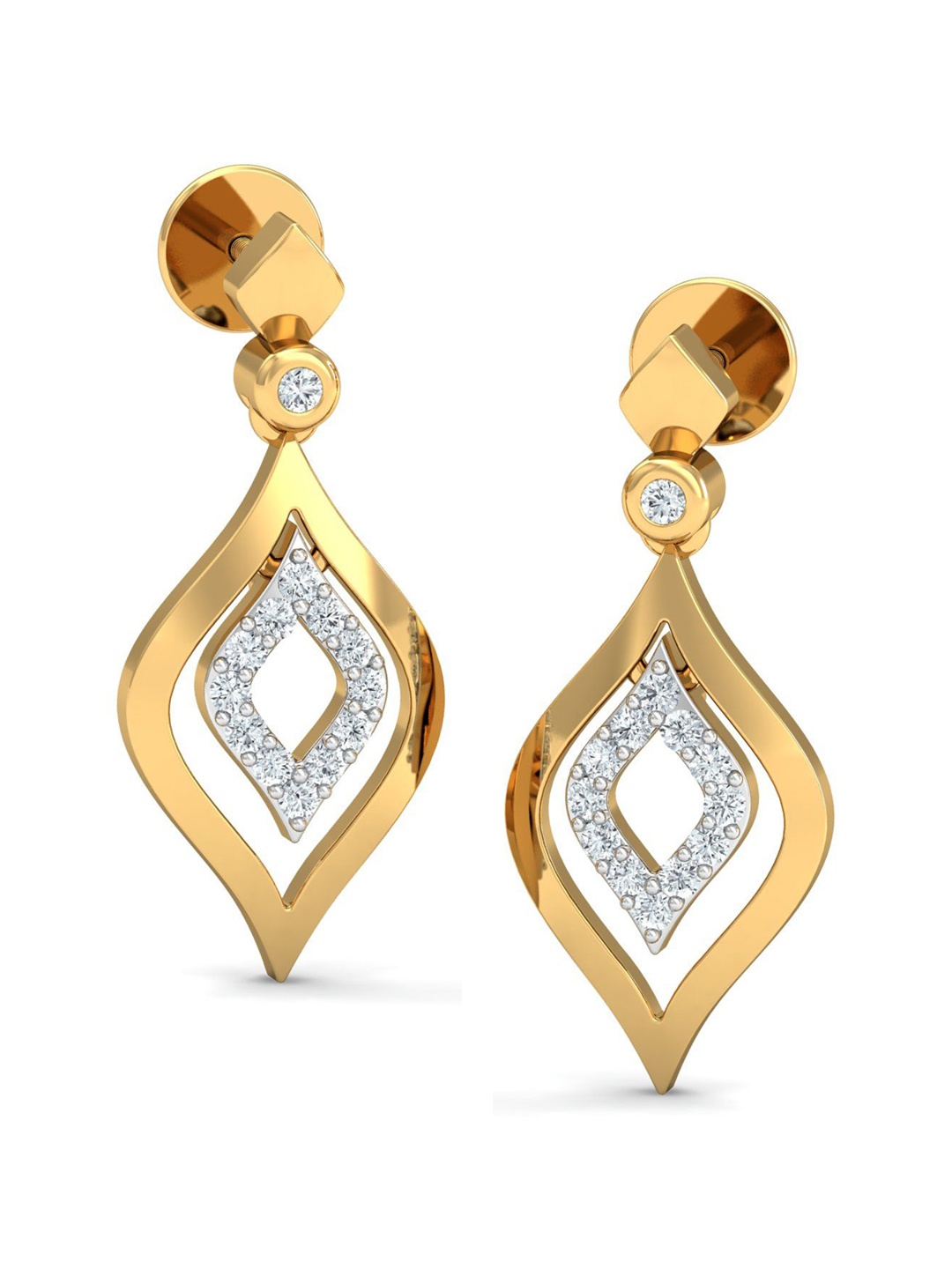 

KUBERBOX 18KT Gold Diamond Studded Drop Earrings-2.75 gm