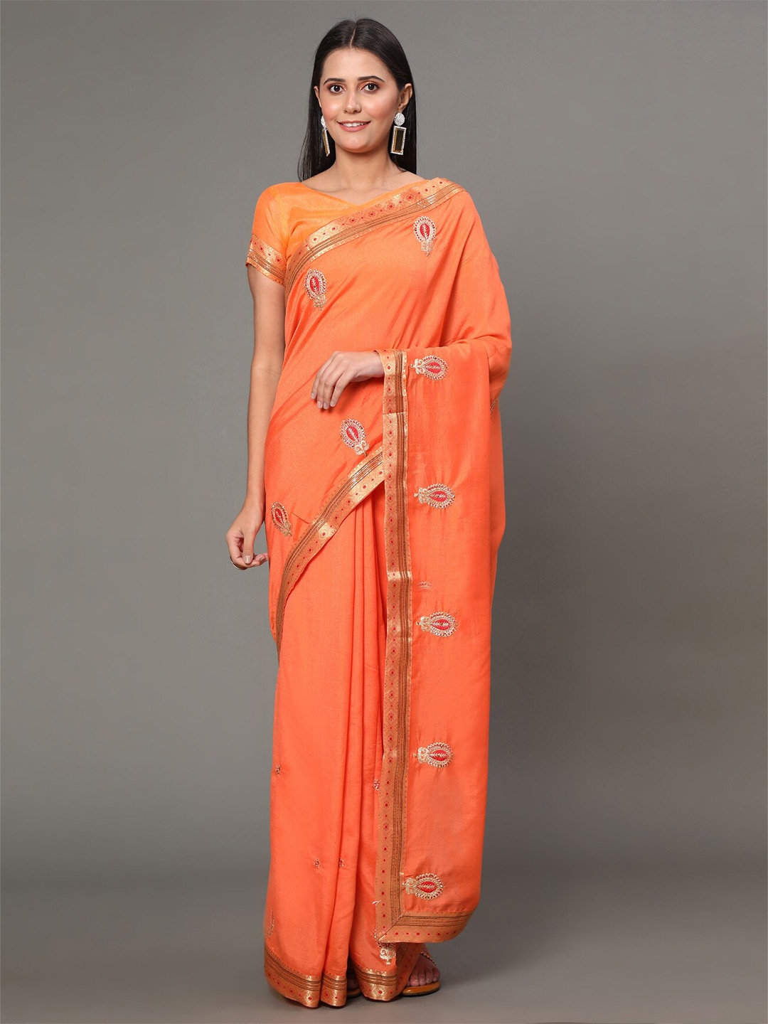 

GoStyle Ethnic Motifs Embroidered Pure Georgette Kota Saree, Orange