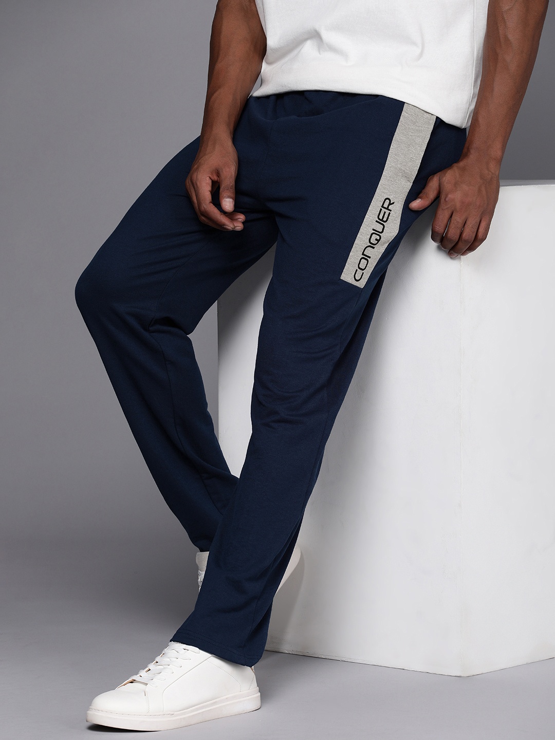 

HRX by Hrithik Roshan Men Typography Print Sports Track Pants, Navy blue