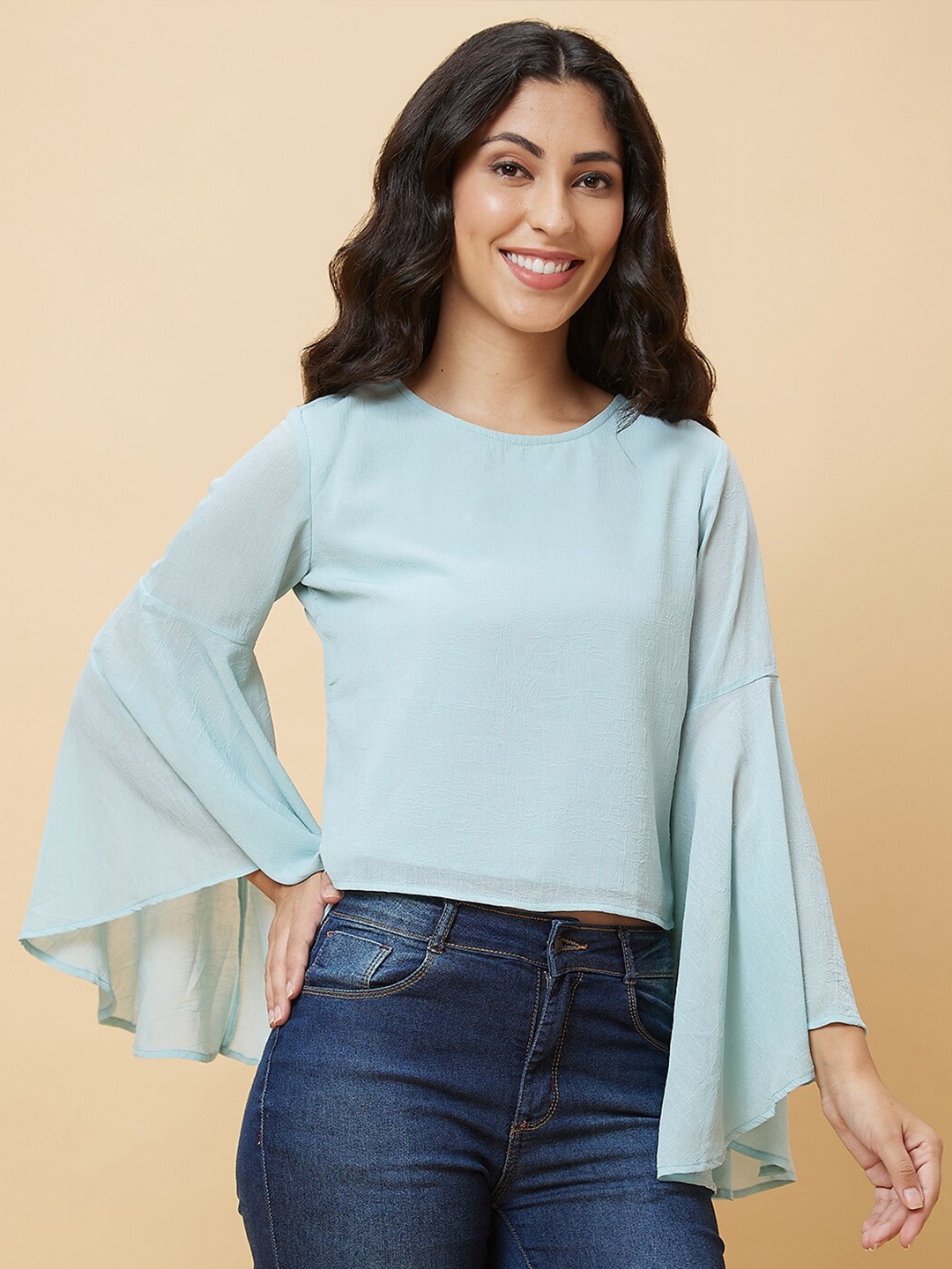 

Globus Green Flared Sleeve Regular Top