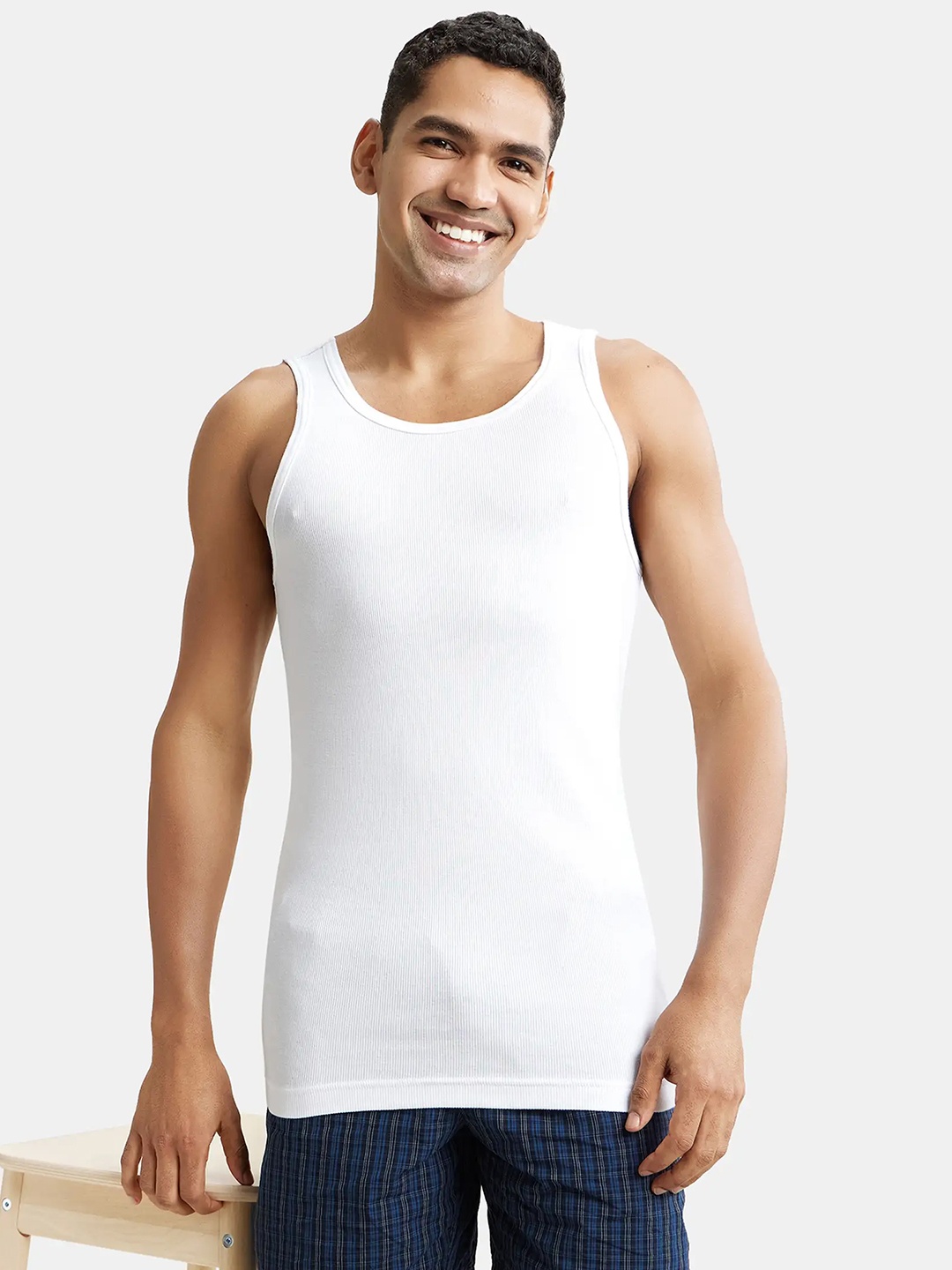 

Jockey Combed Cotton Rib Round Neck Sleeveless Vest with StayFresh Properties-8823, White