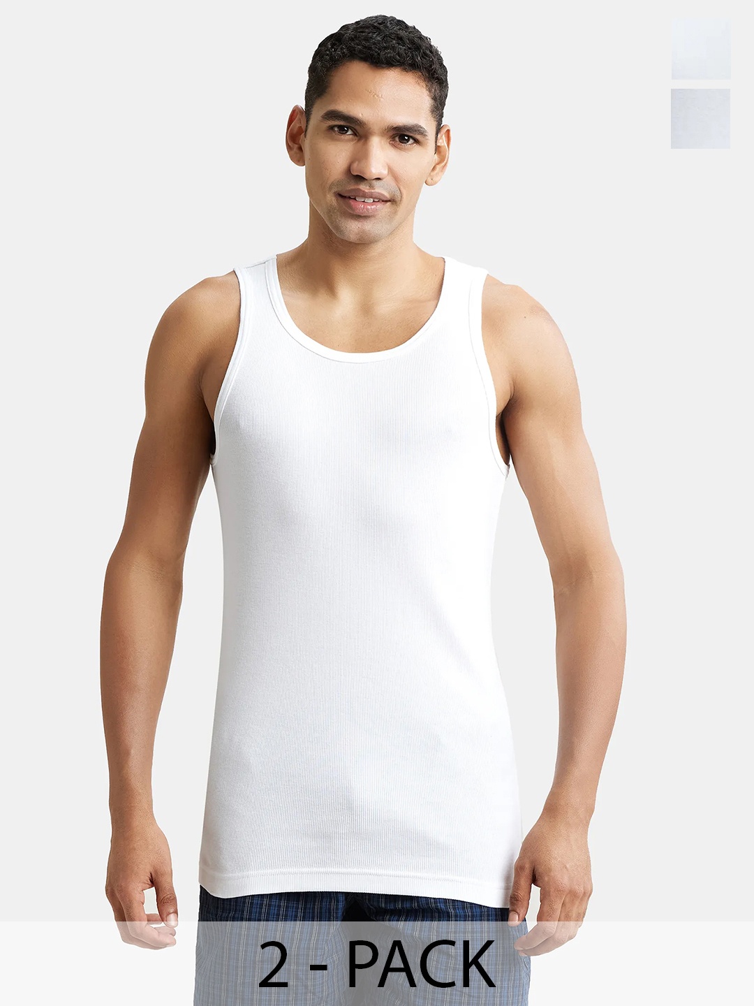 

Pack Of 2 Super Combed Cotton Rib Sleeveless Vest with StayFresh Properties-8823, White