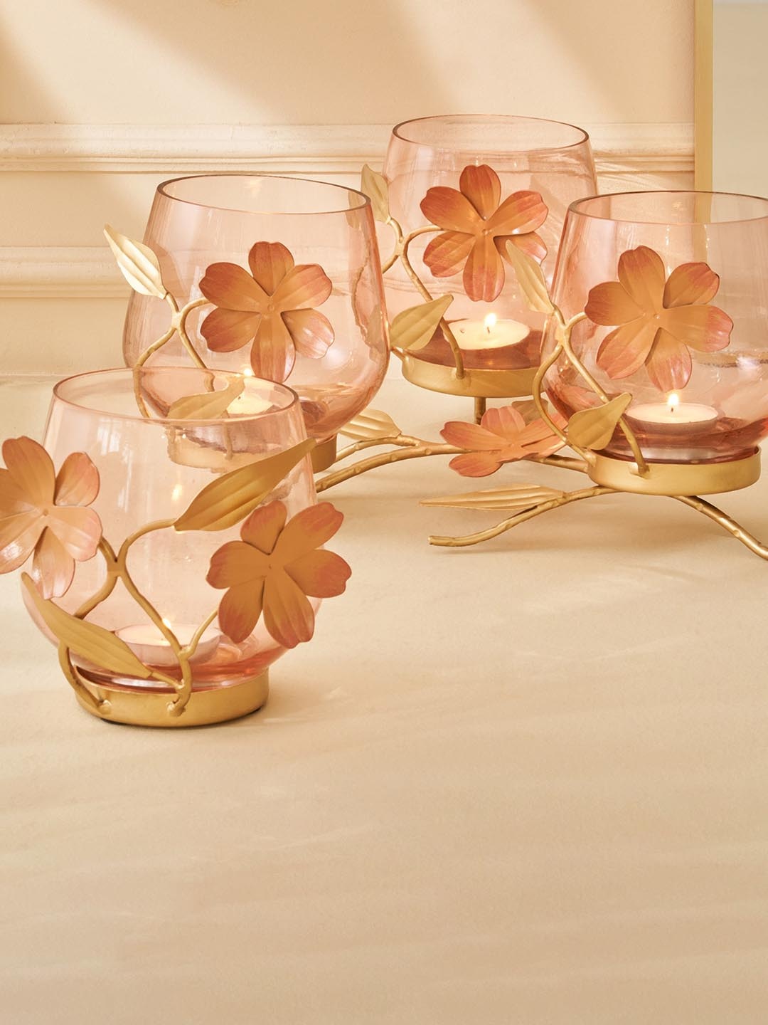 

Home Centre Glass Multi T-Light Holders, Pink