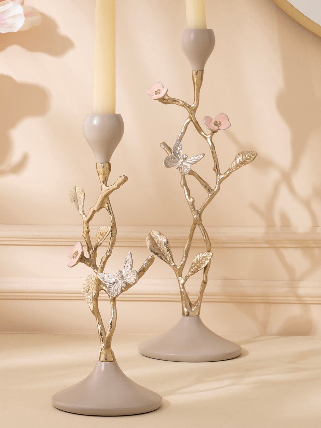

Home Centre Eternity Vivere Beige Brass Taper Candle Holder