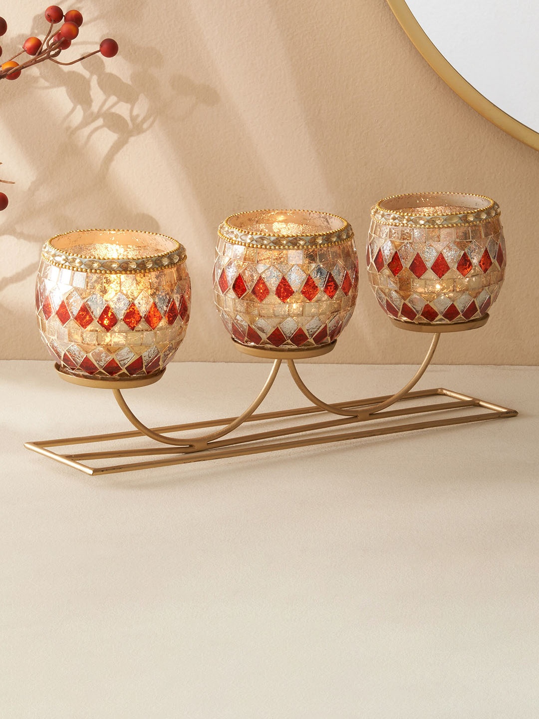 

Home Centre Corsica Mabel Glass Mosaic Gold Toned Metal T-Light Holder