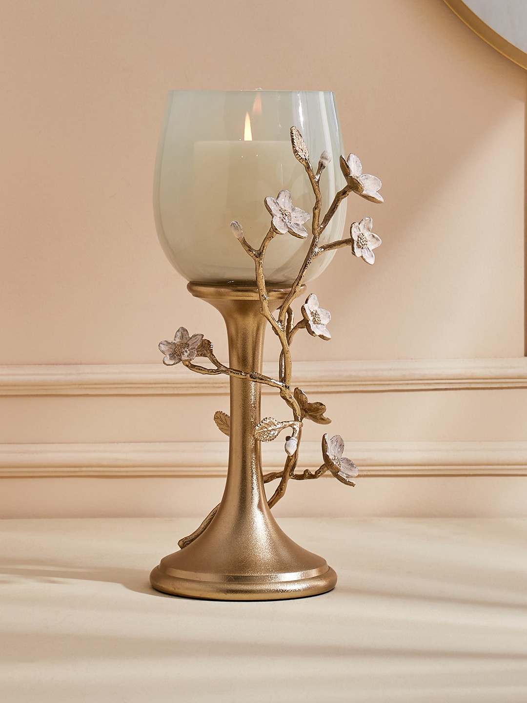

Home Centre Eternity Gold Toned & White Vivere Glass Floral Candle Holder