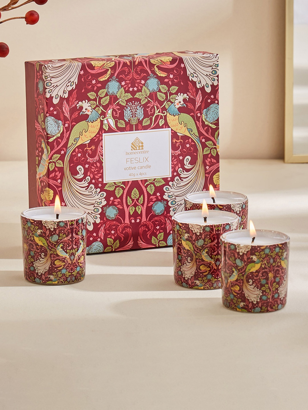 

Home Centre Red 4 Pieces Printed Scented Votive Candles