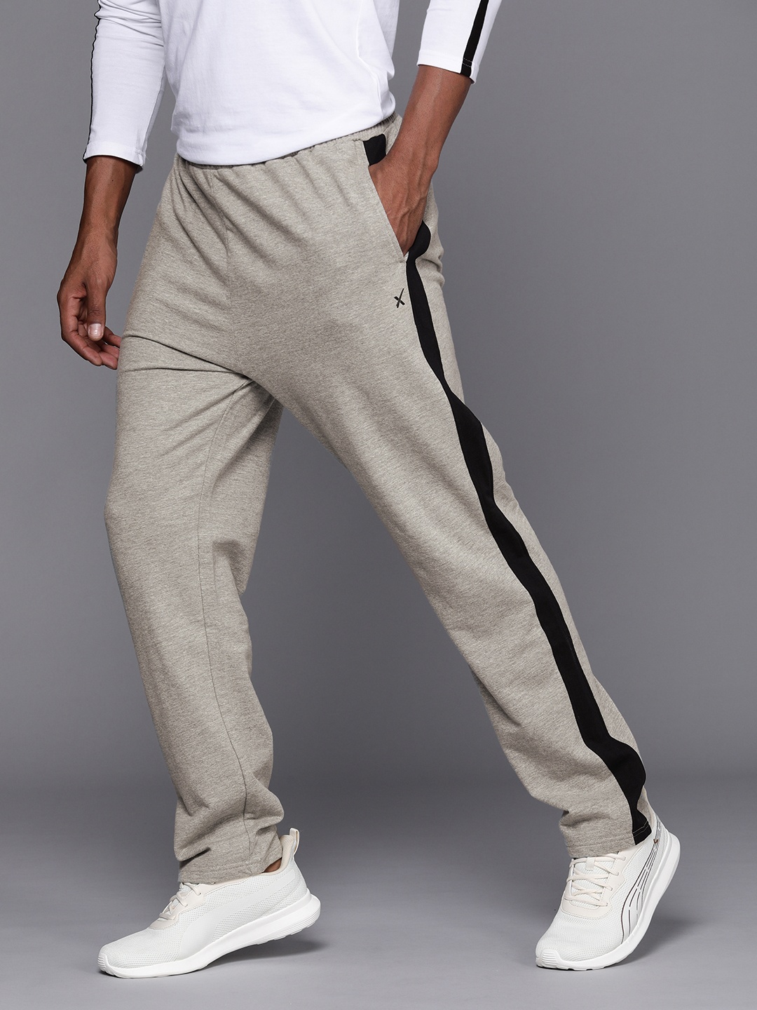 

HRX By Hrithik Roshan Men Striped Trackpants, Grey melange