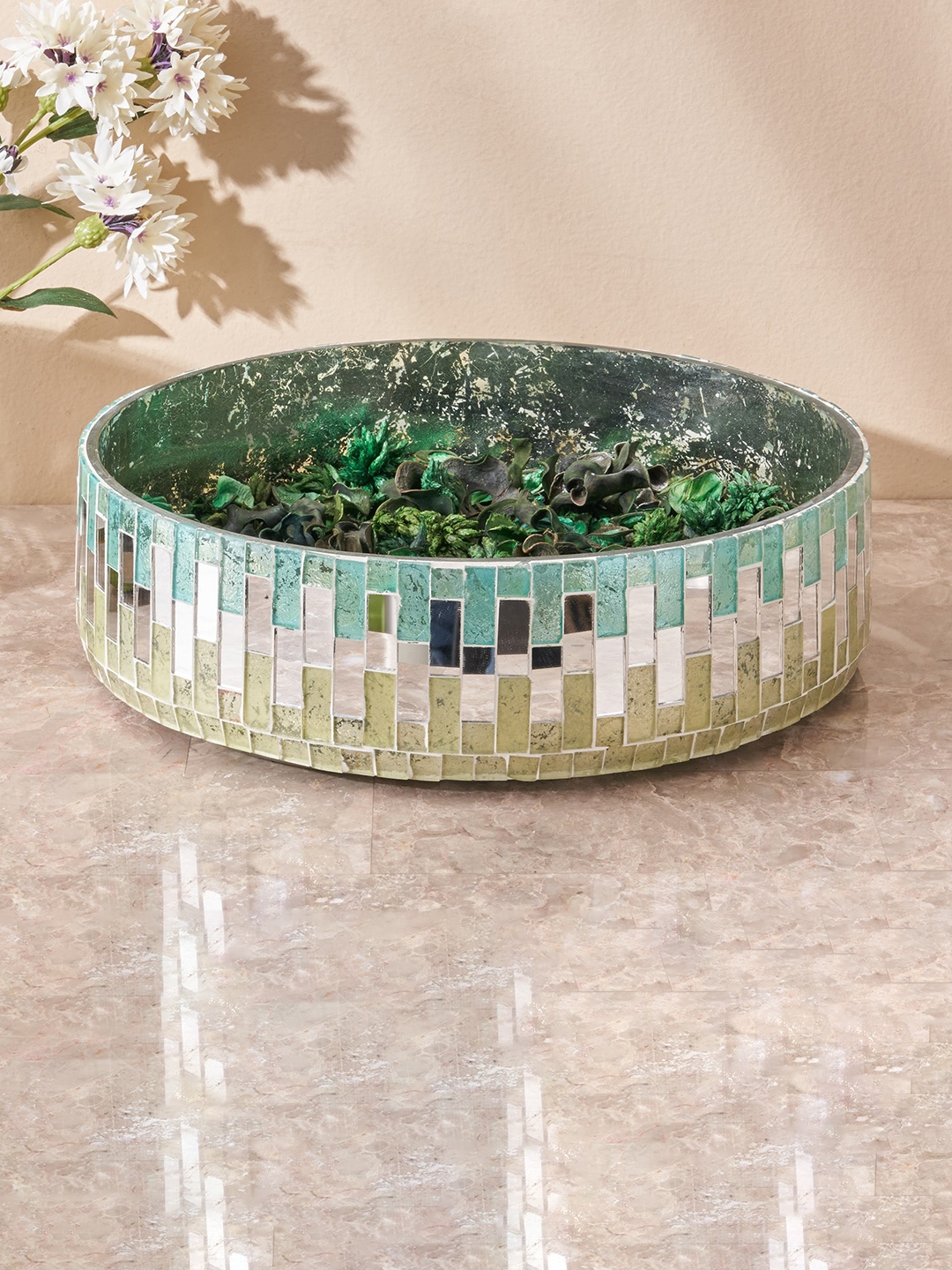 

Home Centre Mabel Green & Blue Glass Mosaic Decorative Bowl