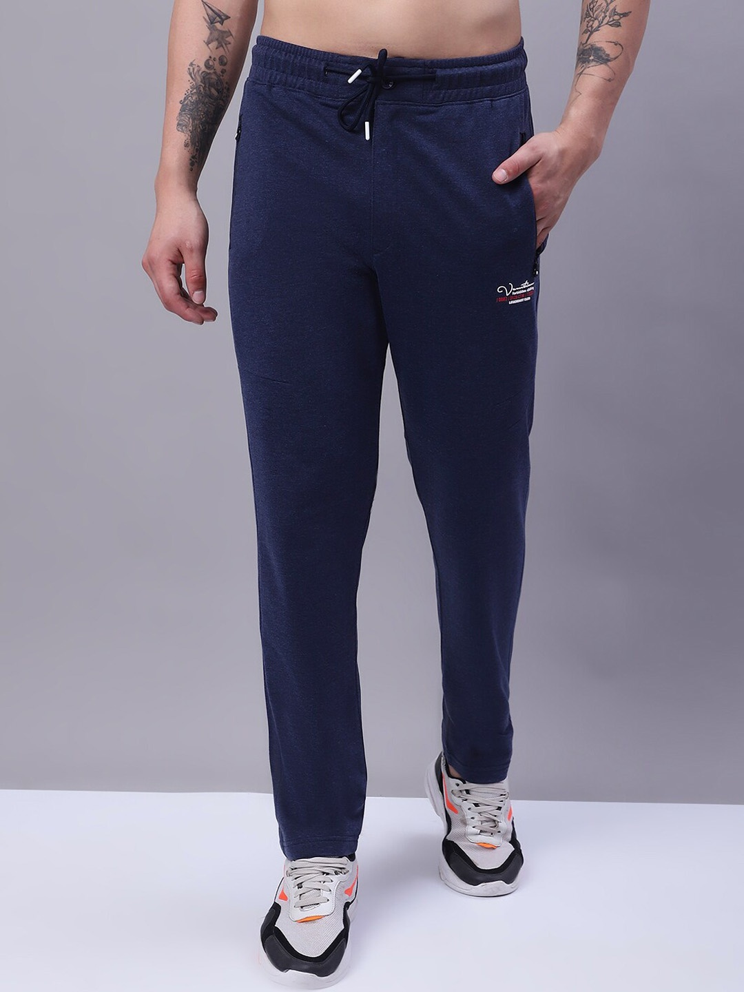 

VENITIAN Men Mid-Rise Cotton Sports Track Pants, Navy blue