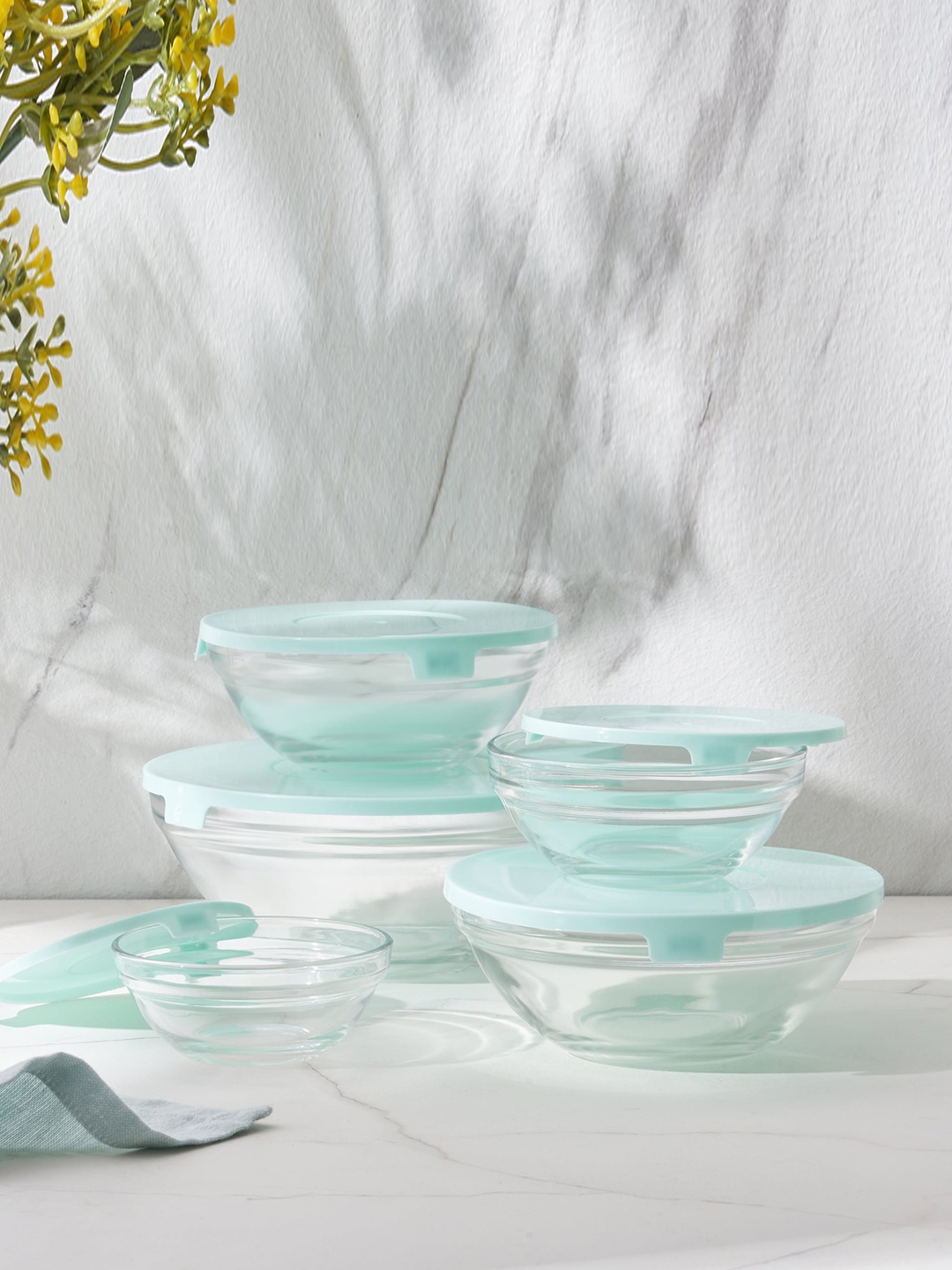 

Home Centre Tuscany Valdez Green 5 Pieces Glass Storage Bowls With Lids