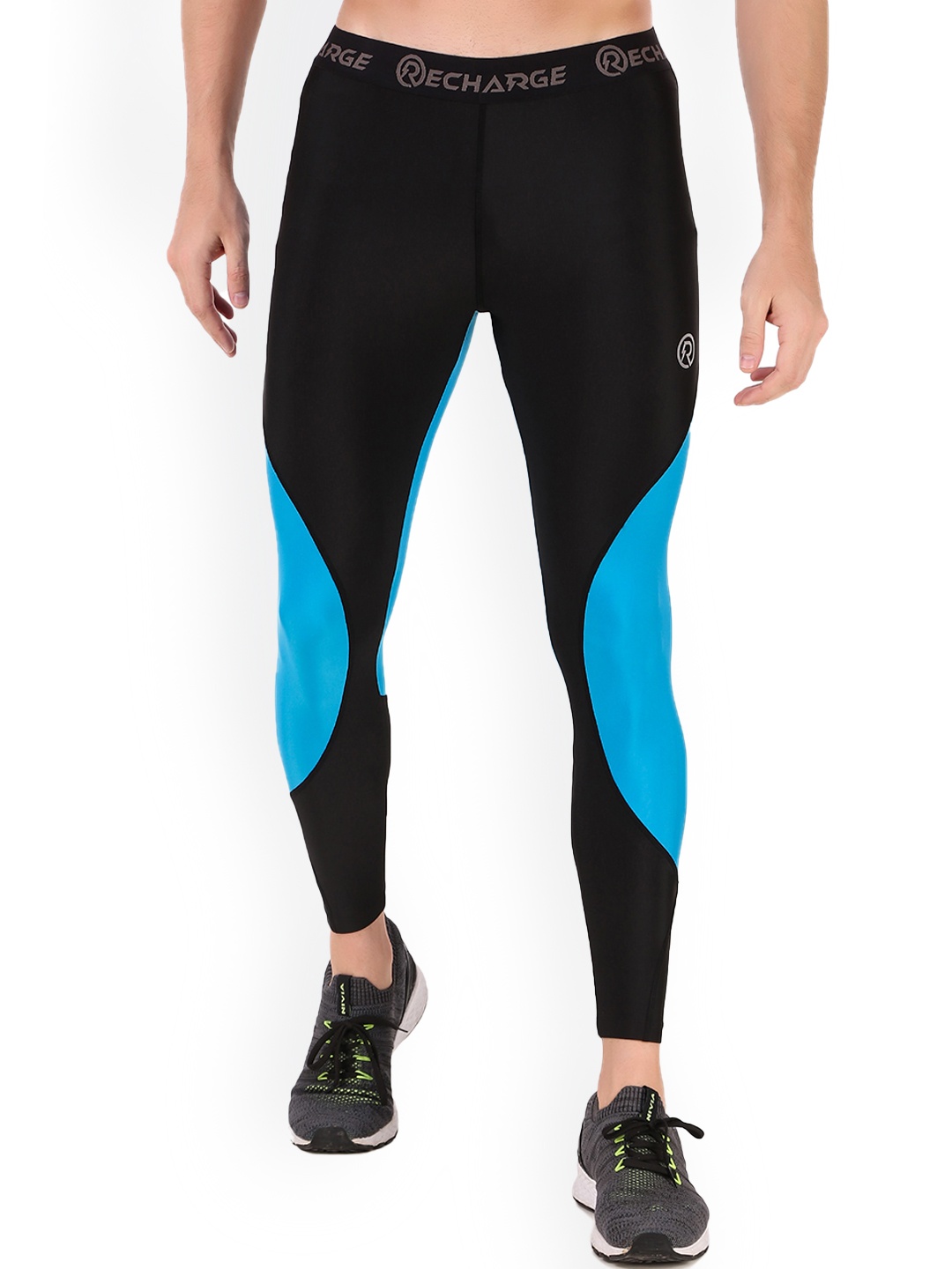 

REDESIGN Men Colourblocked Ankle-Length Mid-Rise Tights, Blue