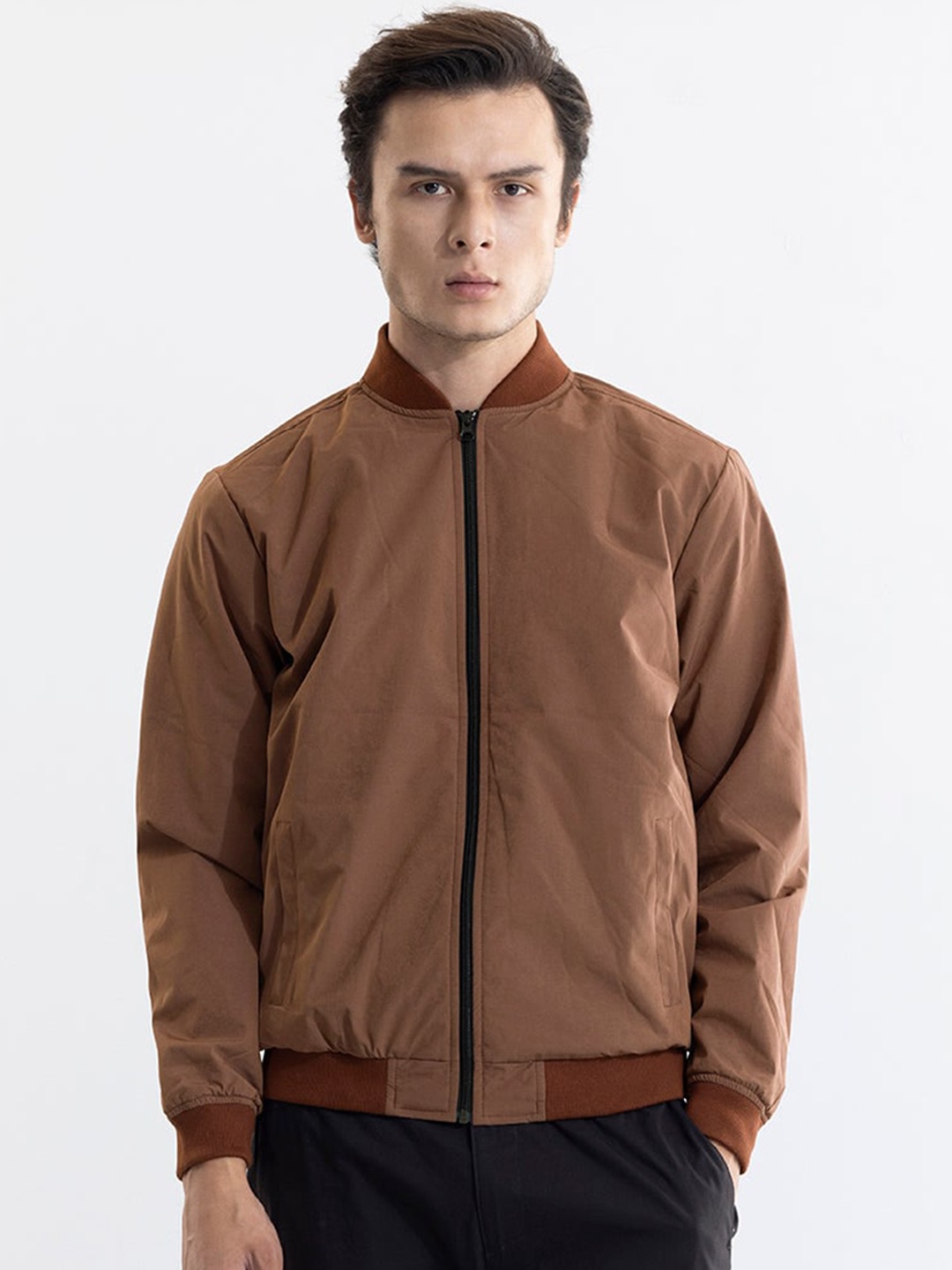 

Snitch Brown Stand Collar Bomber Jacket