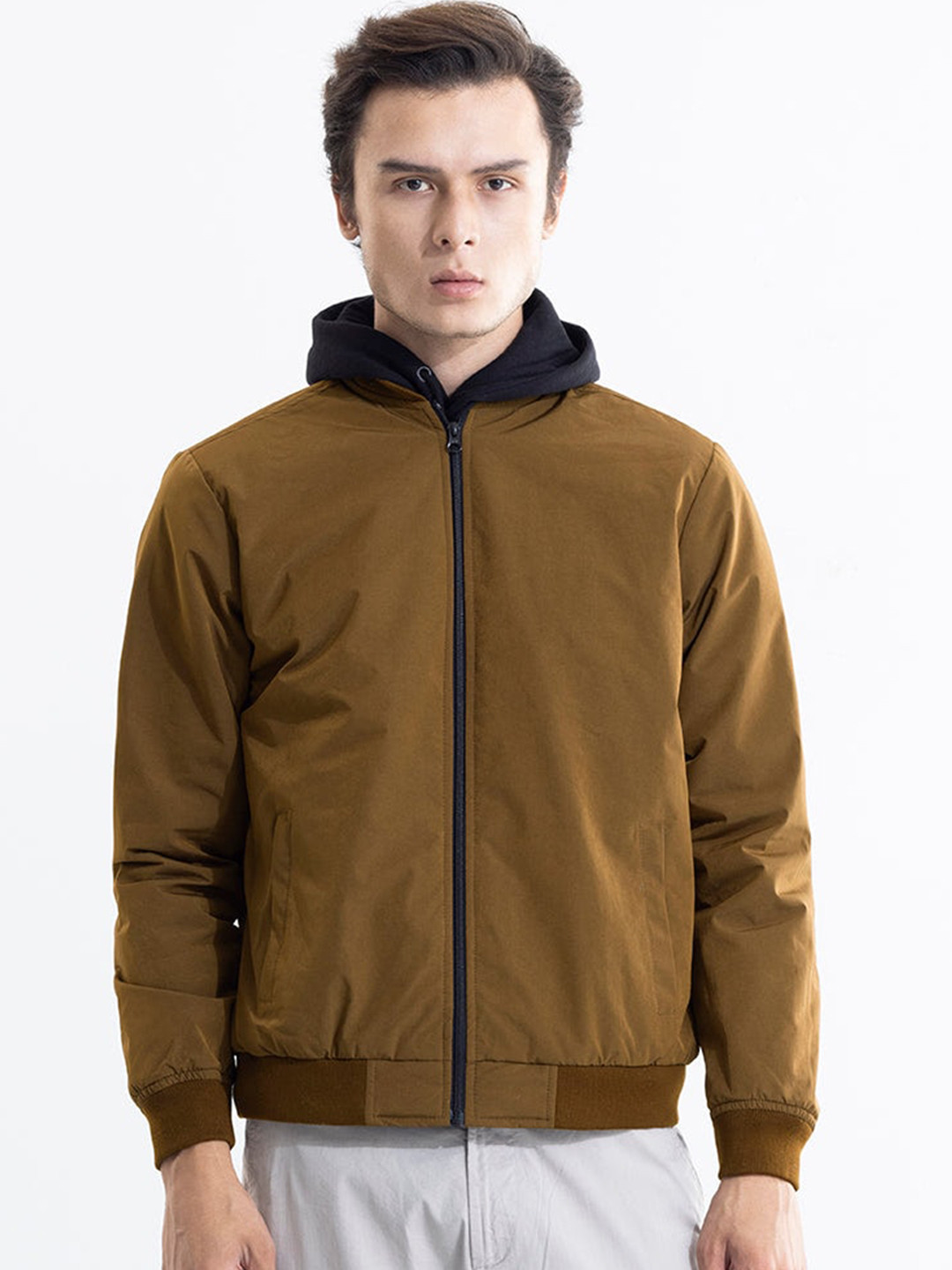 

Snitch Hooded Open Front Jacket, Brown