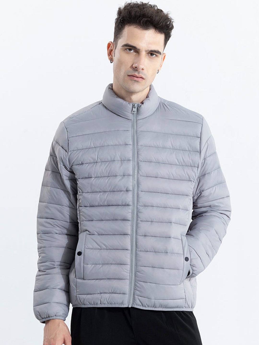 

Snitch Grey Mock Collar Puffer Jacket