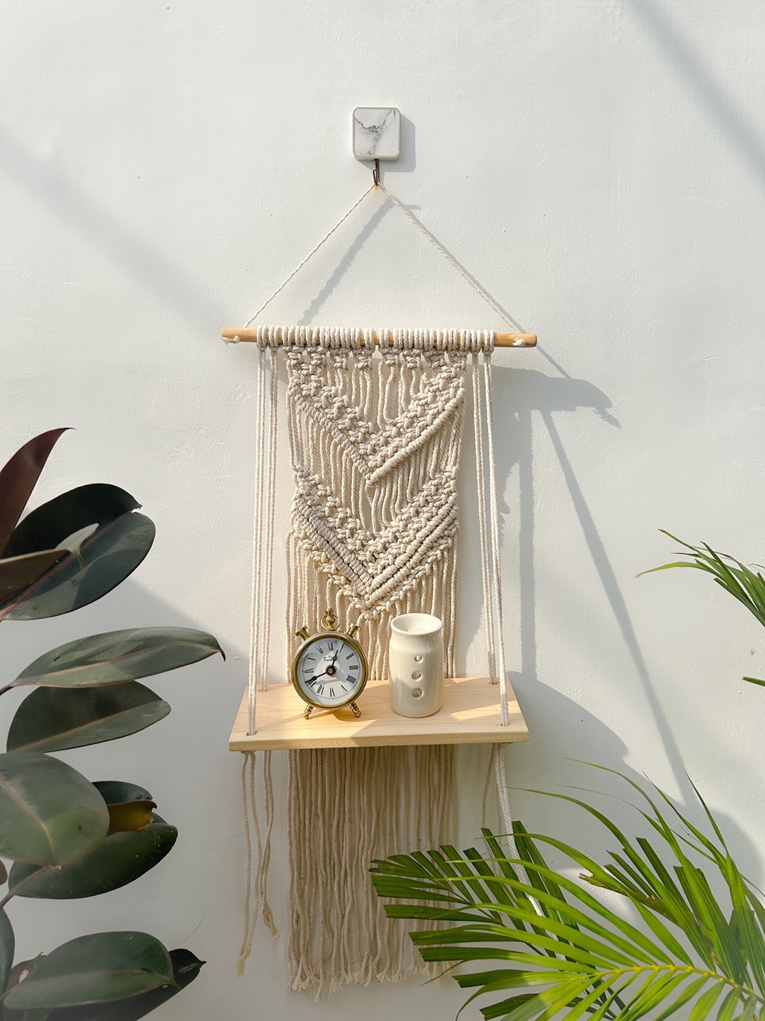 

CG HOMES Off White Wall Hanging with Wood Shelf