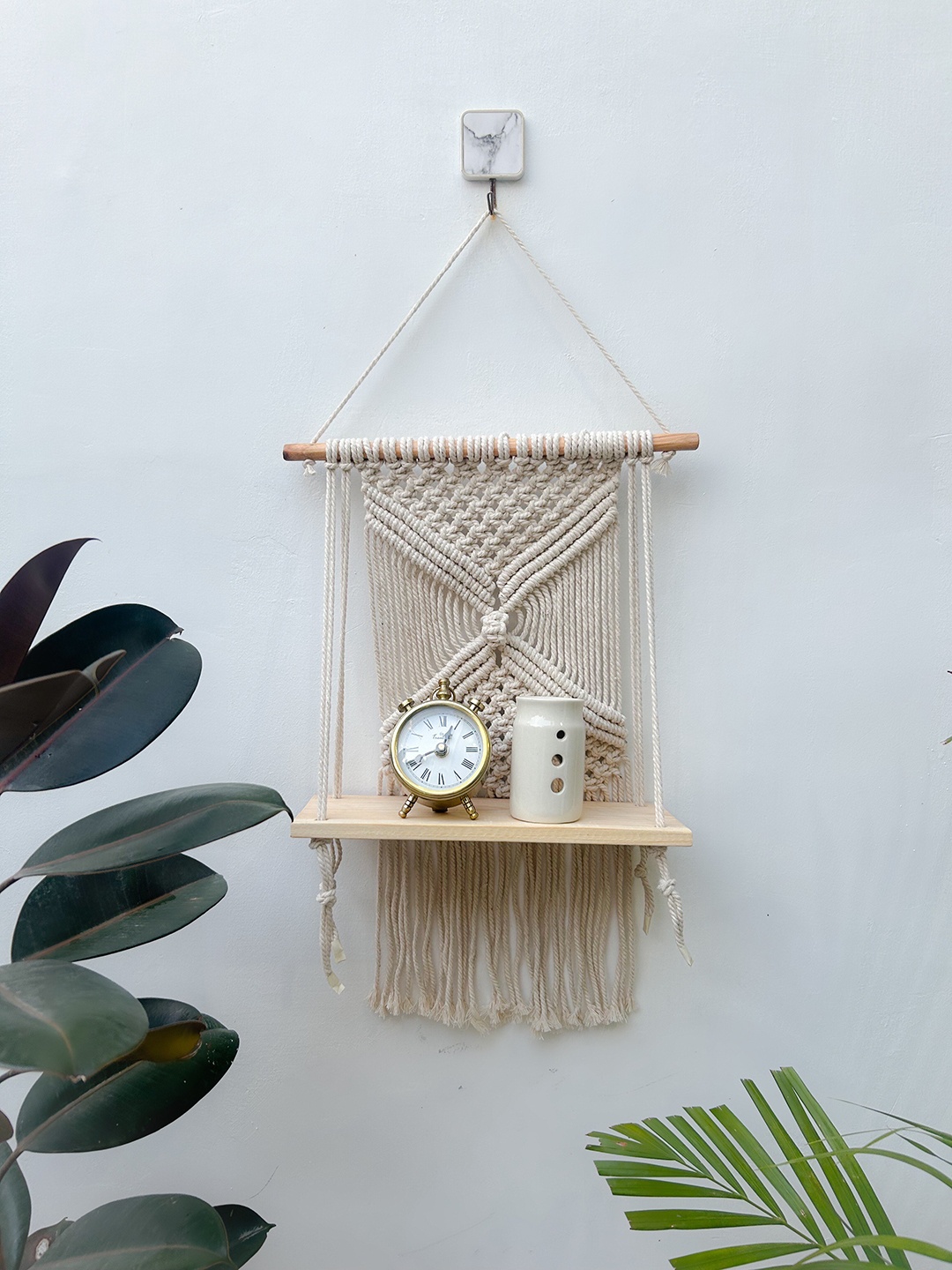 

CG HOMES Off White Wall Hanging with Wood Shelf