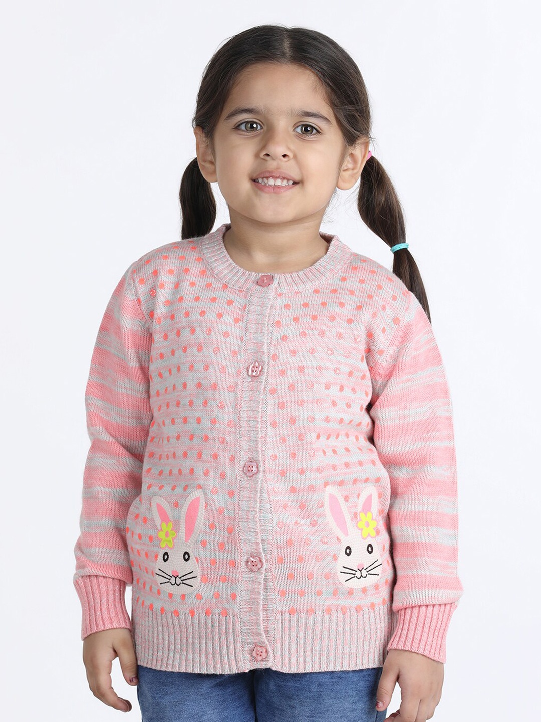 

Wingsfield Girls Self Design Acrylic Cardigan With Embroidered Detail, Pink