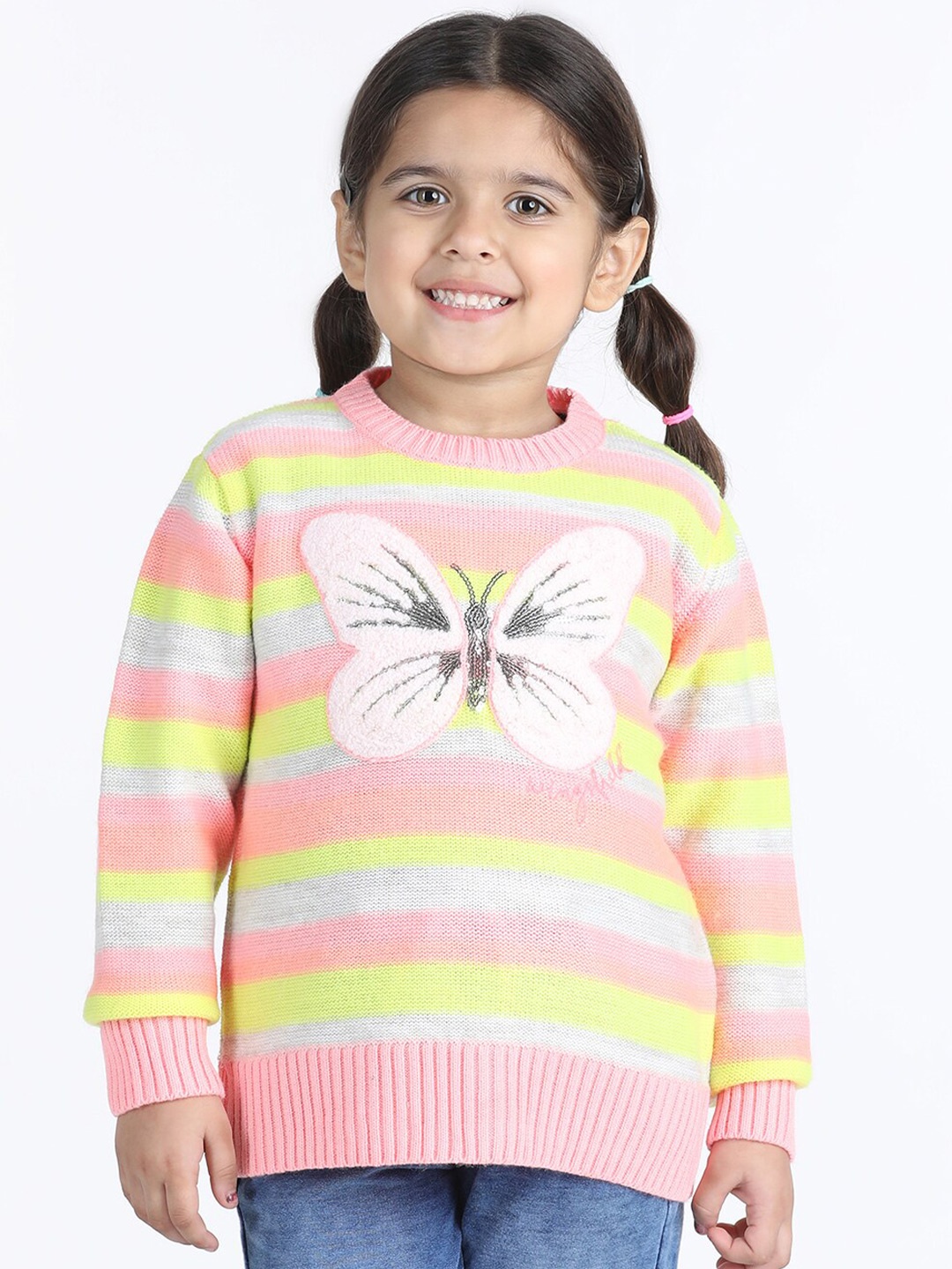 

Wingsfield Girls Horizontal Striped Pullover, Pink