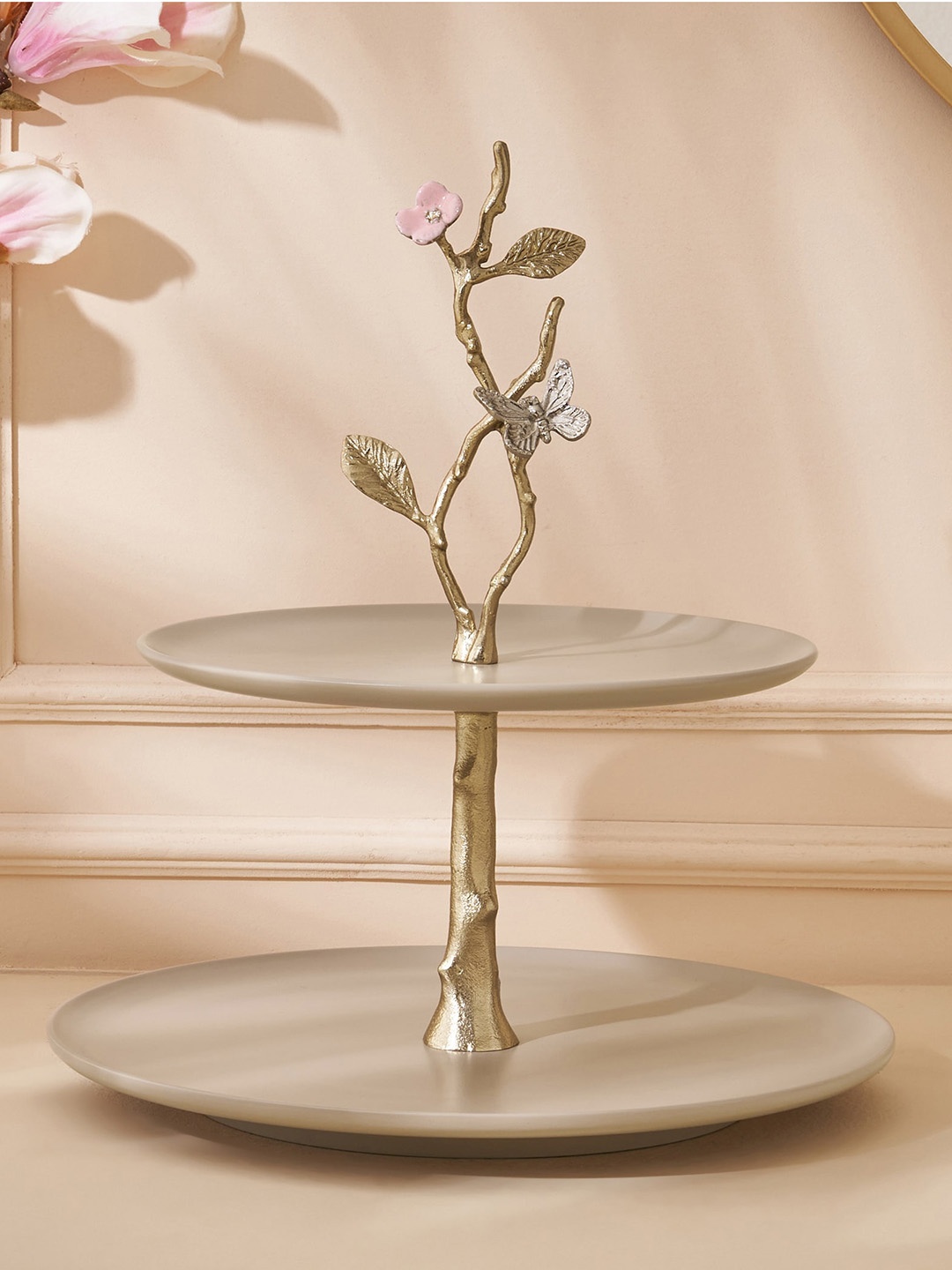 

Home Centre Eternity Vivere Beige Brass 2-Tier Cupcake Stand