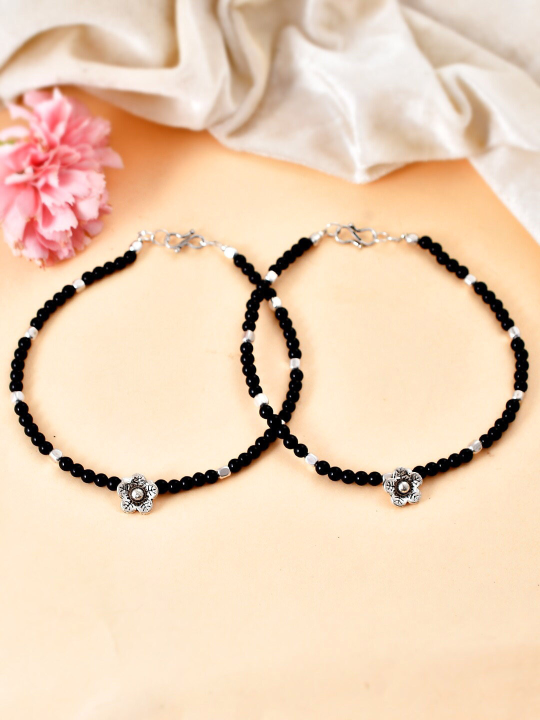 

Silvermerc Designs Set Of 2 Silver-Plated Beaded Anklet