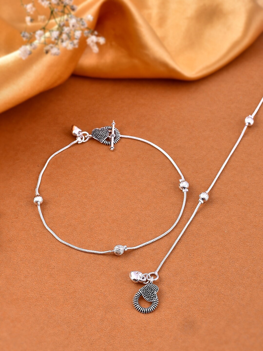 

Silvermerc Designs Silver-Plated Floral Charm Anklet