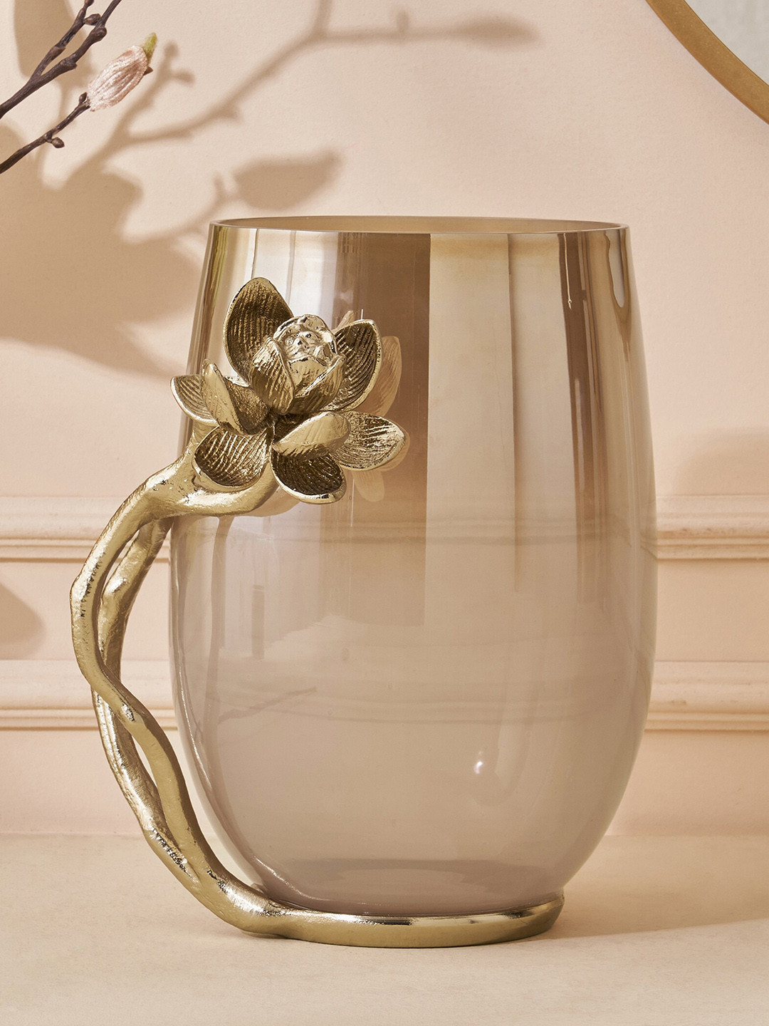 

Home Centre Brown Textured Glass Lotus Decorative Table Accent, Gold