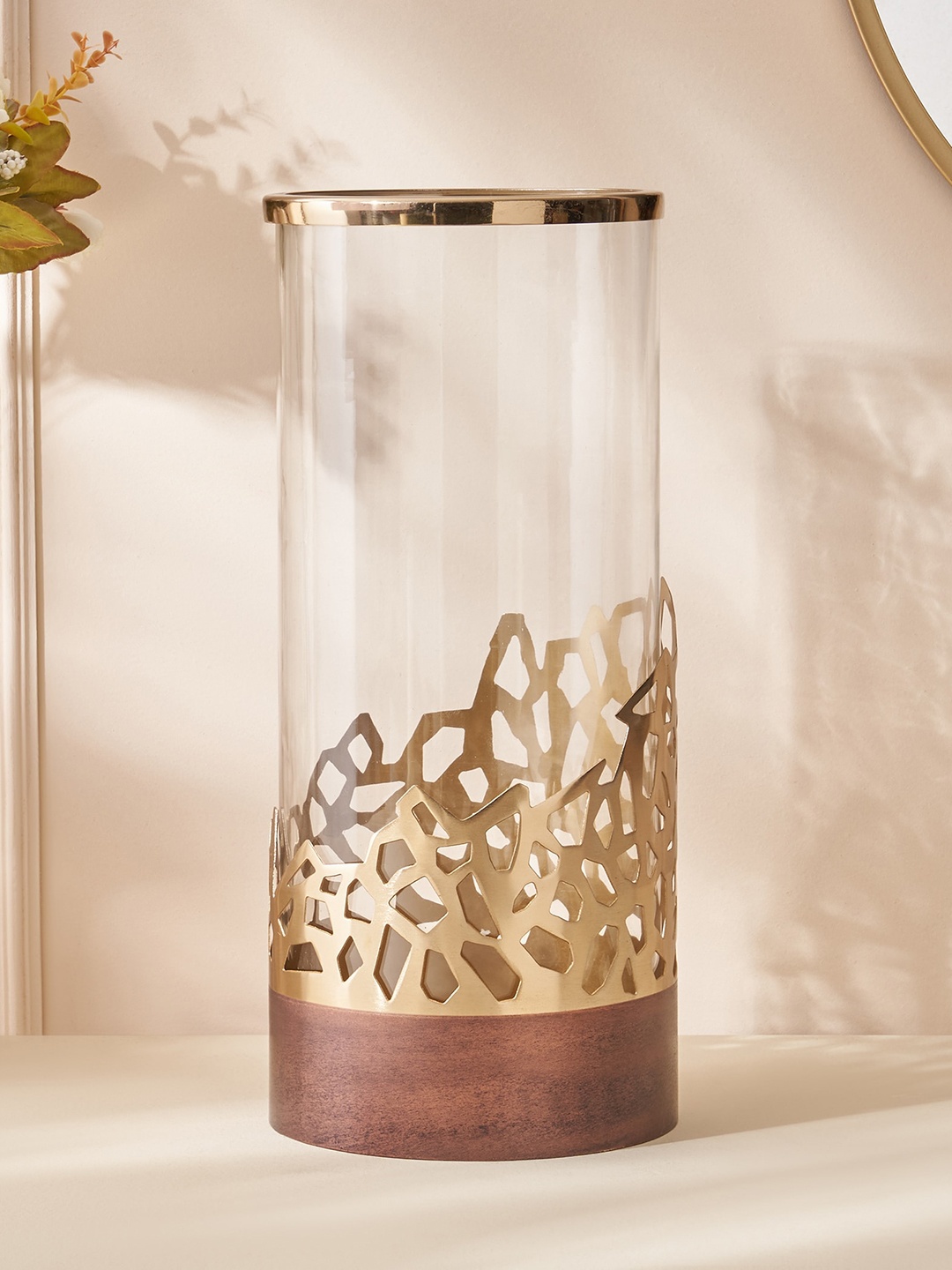 

Home Centre Mystique Forato Golden & Brown Cut-Out Detail Vase, Gold