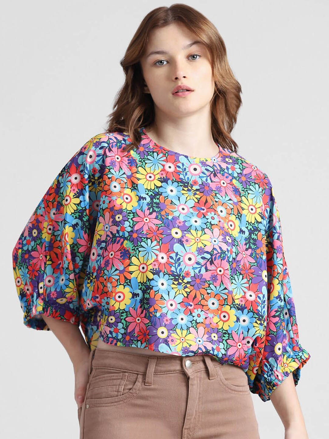 

ONLY Floral Print Top, Blue