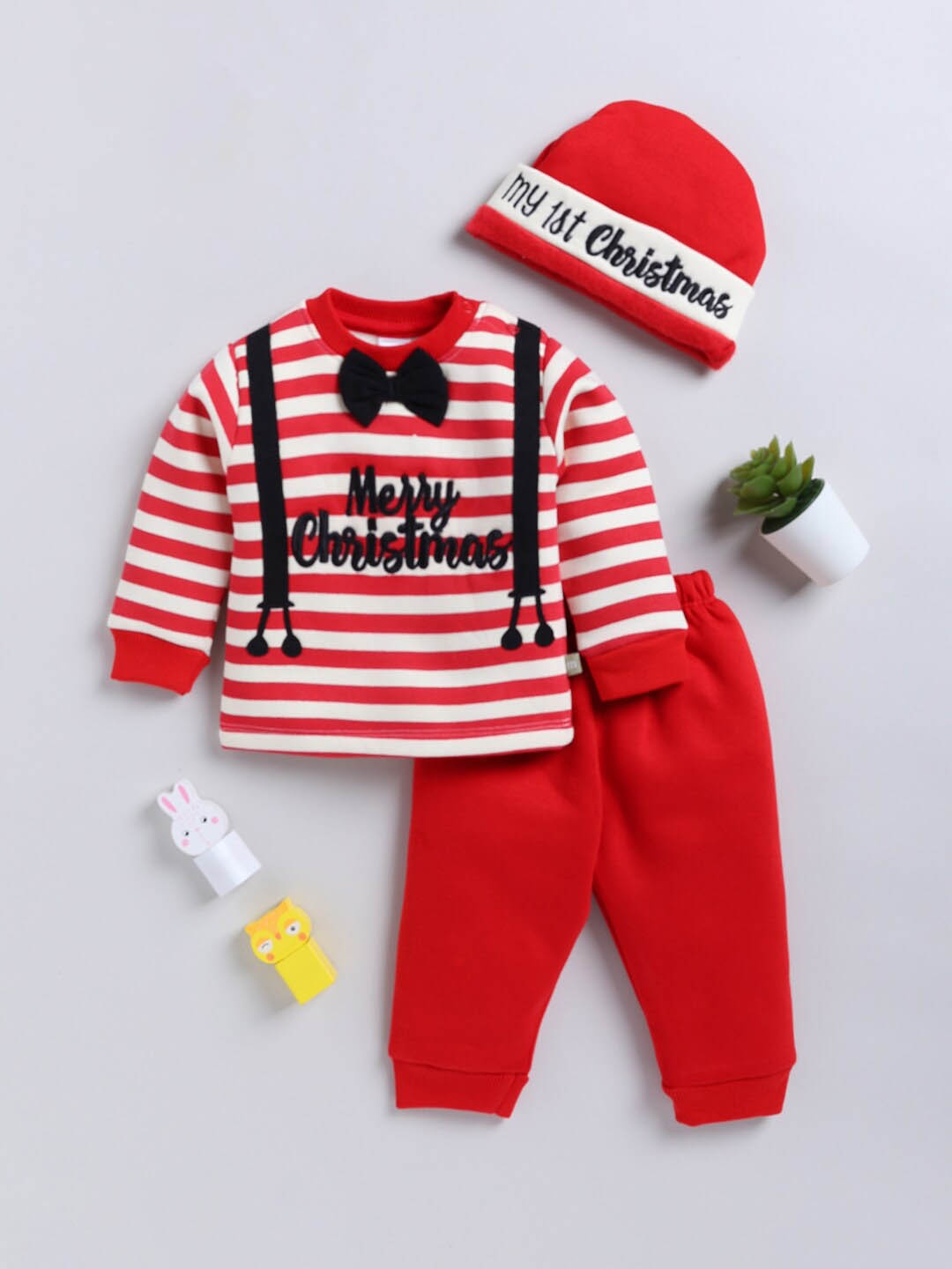 

Moms Love Infant Kids Hooded T Shirt With Trousers With Bow, Red