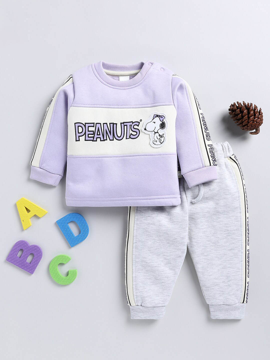 

Moms Love Infant Girls Peanuts Printed T Shirt With Trousers, Lavender