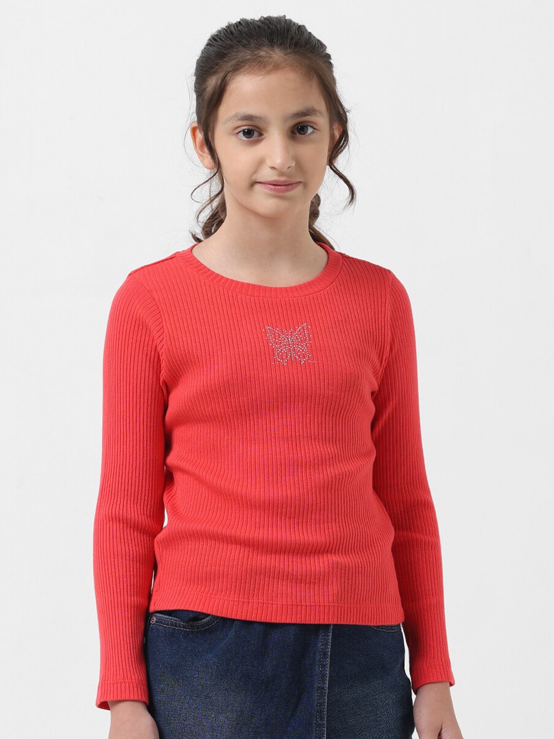 

Vero Moda Girls Round Neck Slim Fit T-shirt, Red