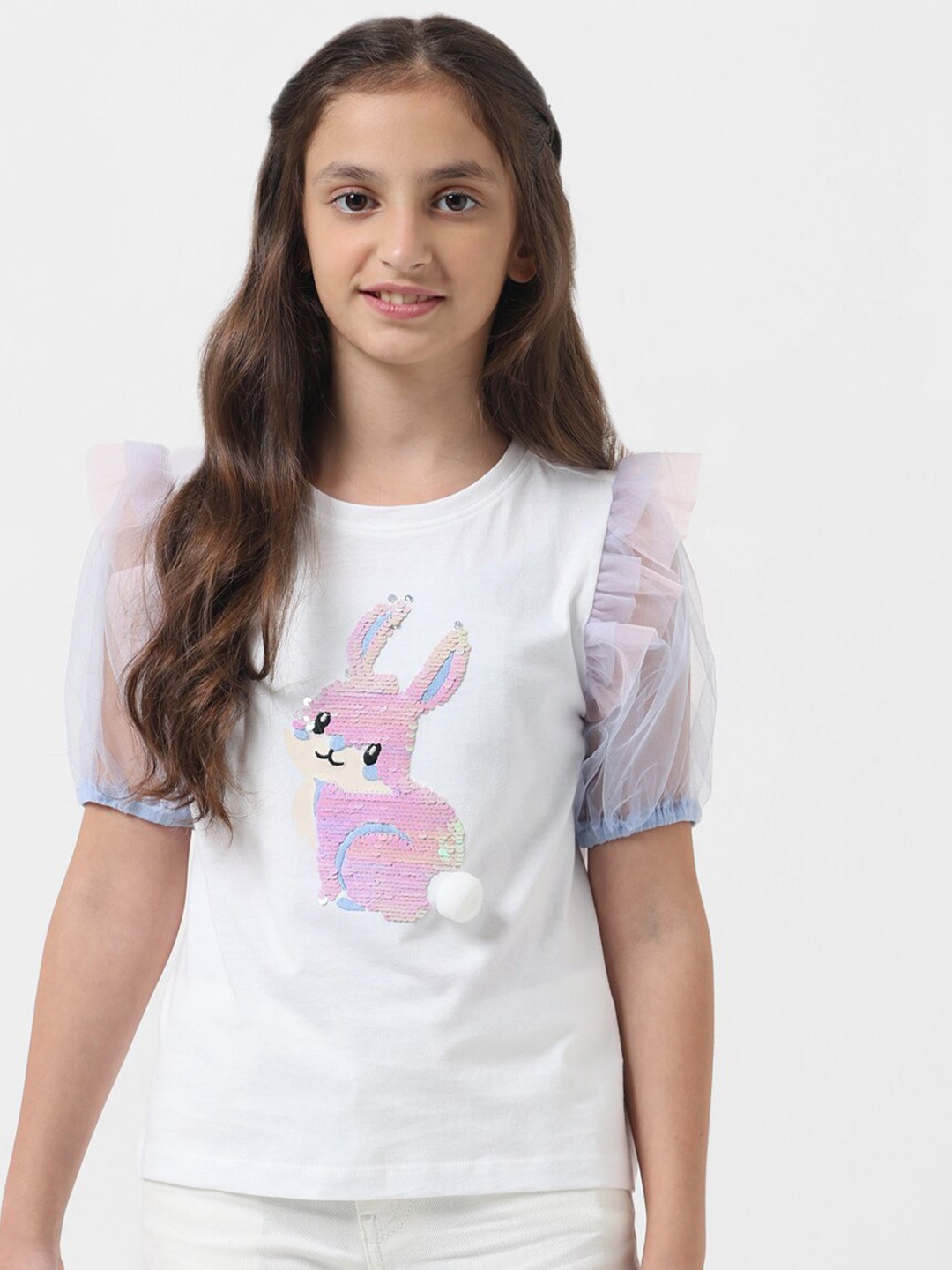 Vero Moda Girls Printed Pure Cotton T-shirt, White