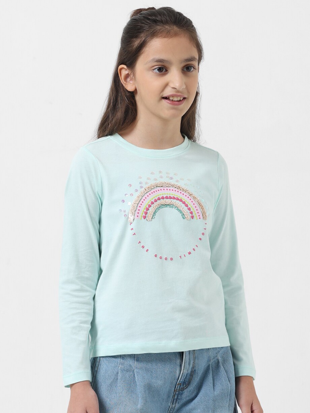 

Vero Moda Girls Pure Cotton Typography Printed T-shirt, Green