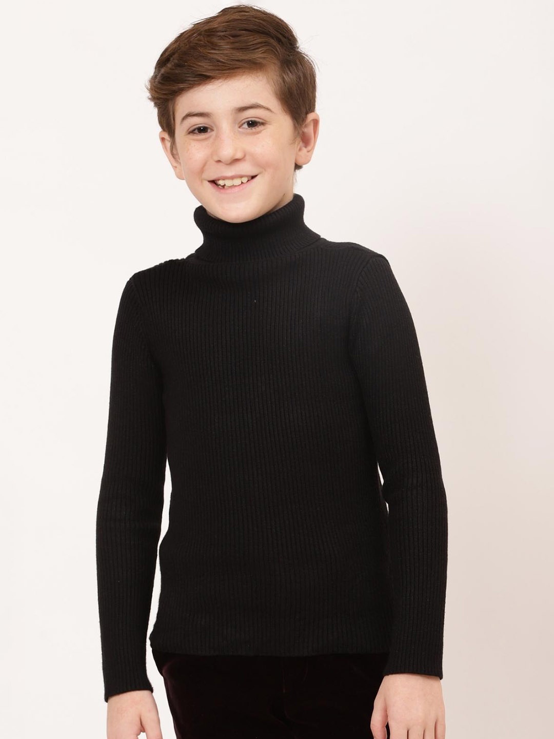 

One Friday Boys Ribbed Turtle Neck Long Sleeves Pullover Sweater, Black