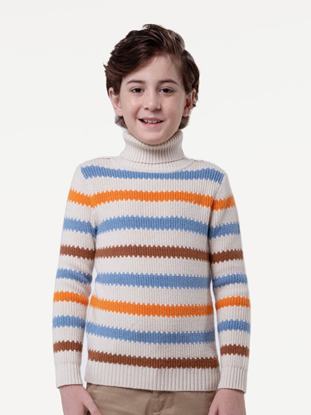 

One Friday Boys Striped Pullover Sweater, White