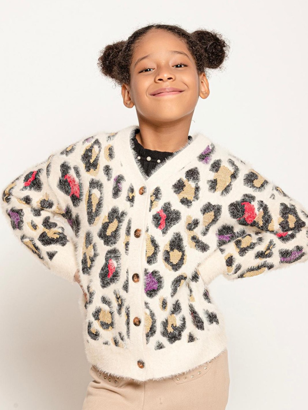 

One Friday Girls Printed Cardigan, Off white