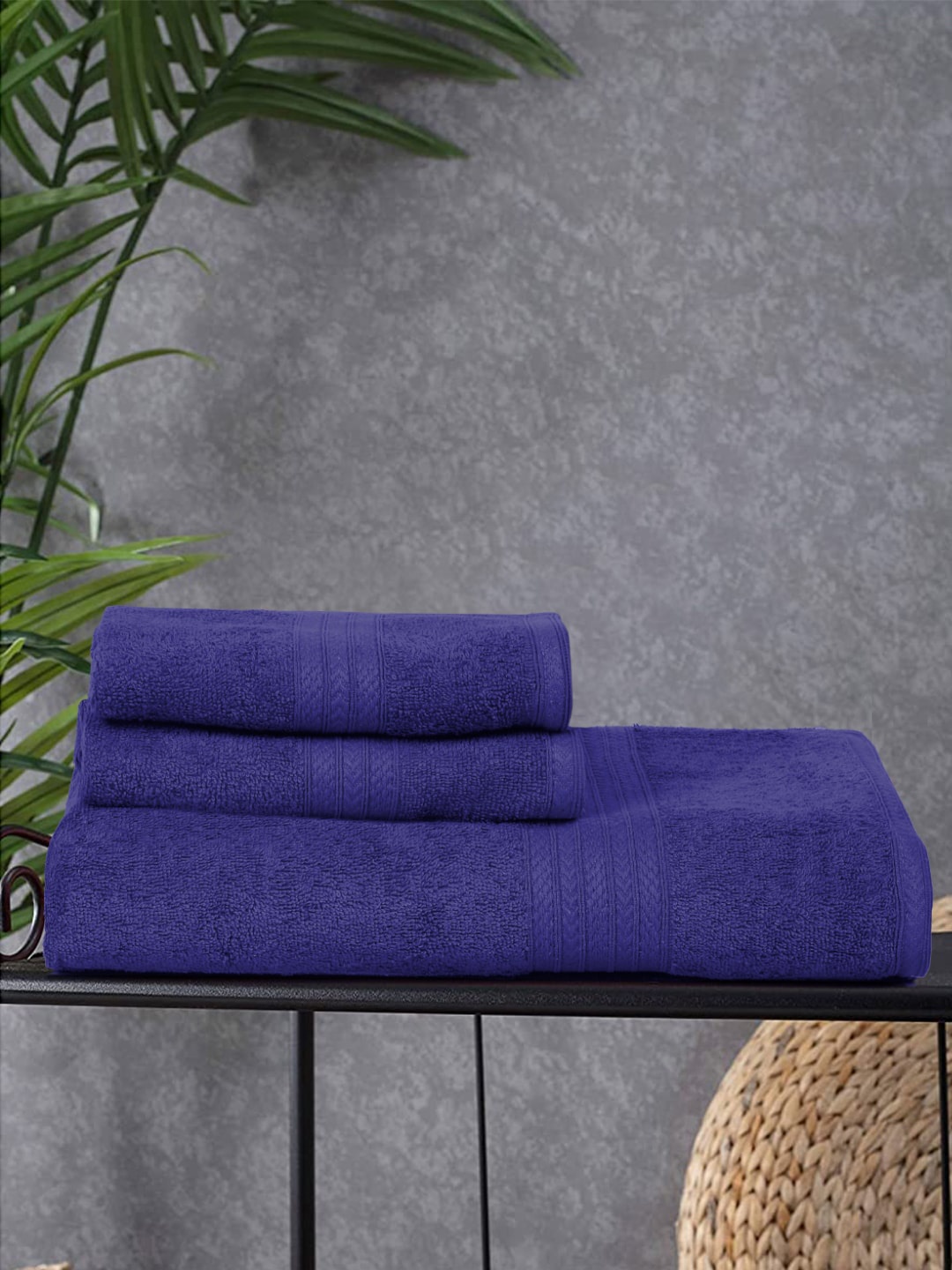 

Naksh Brown 3 Pieces Cotton 450 GSM Towel Set, Navy blue
