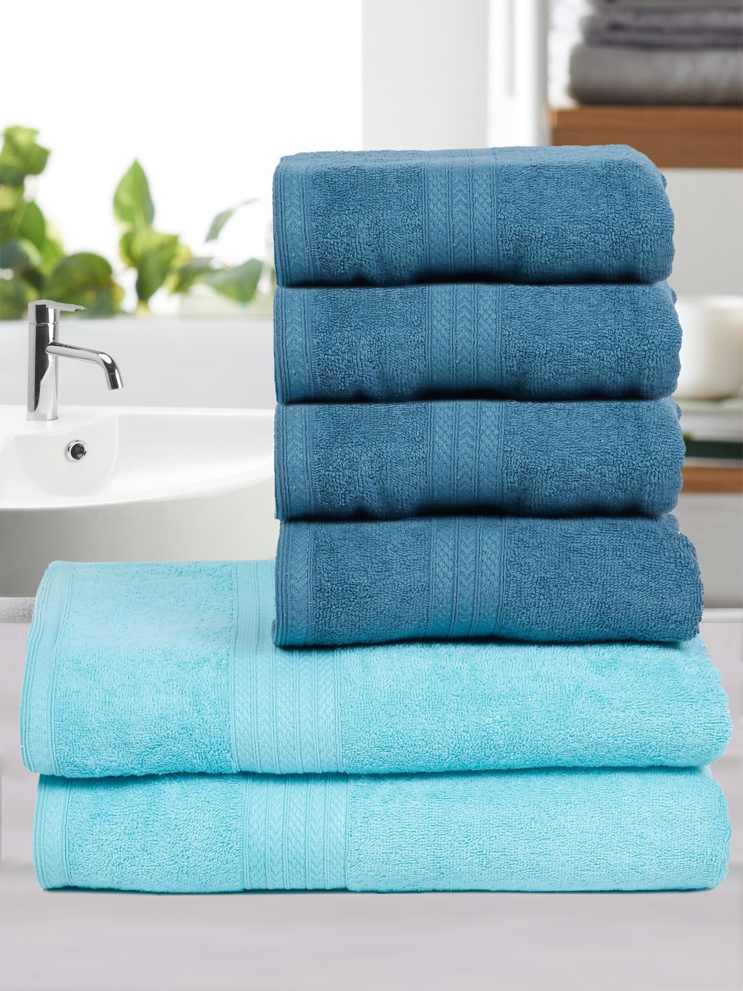 

Naksh Blue 6 Pieces Cotton 450 GSM Towel Set